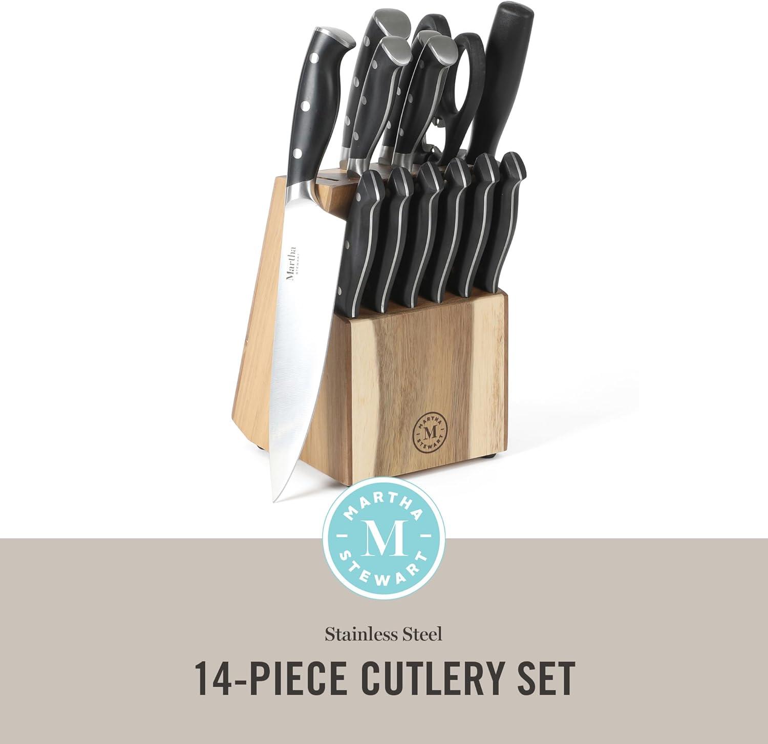 Martha Stewart Martha Stewart Stainless Steel 14 Piece Cutlery And Knife Block Set In Black
