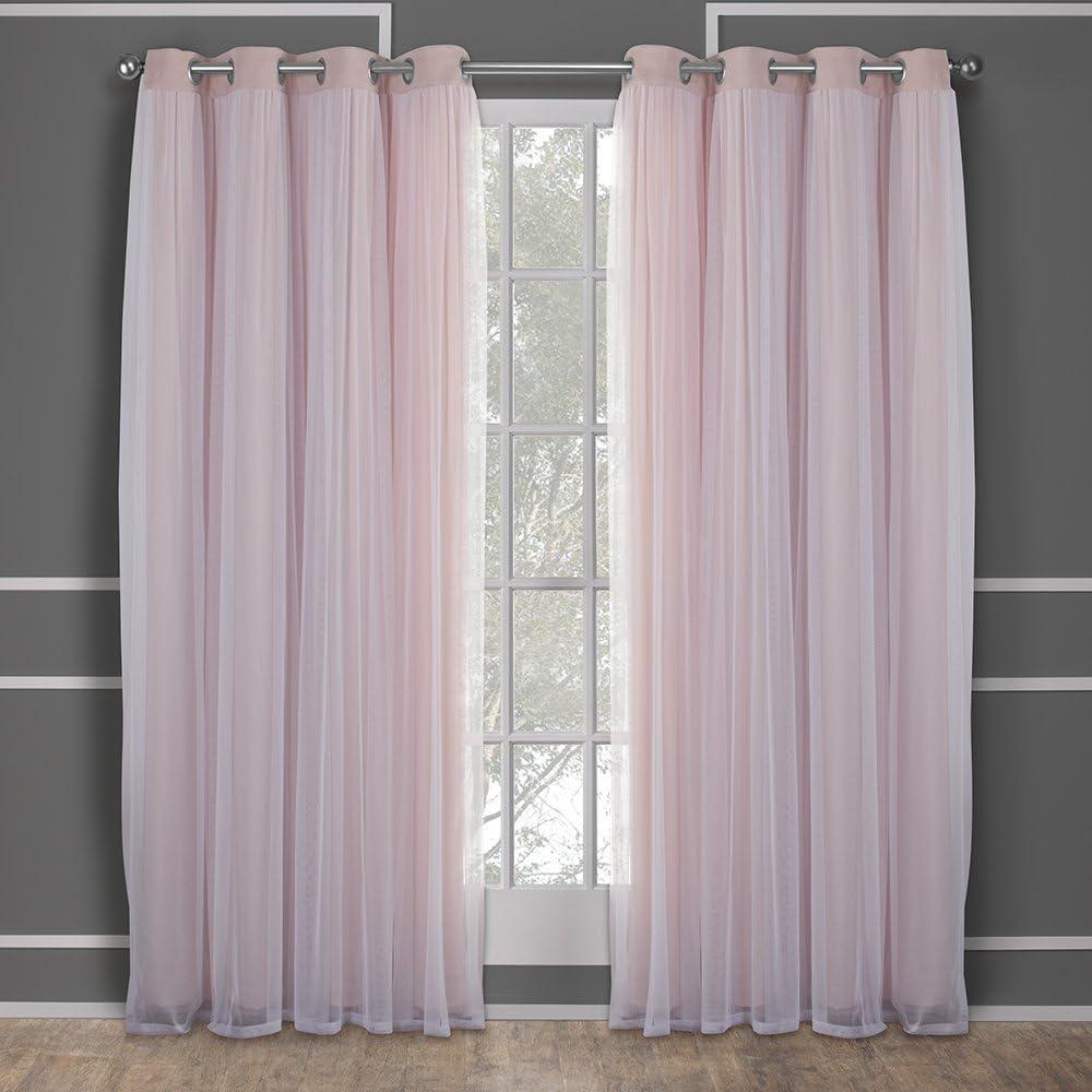 Rose Blush Blackout Sheer Grommet Curtain Panels, 52 x 84