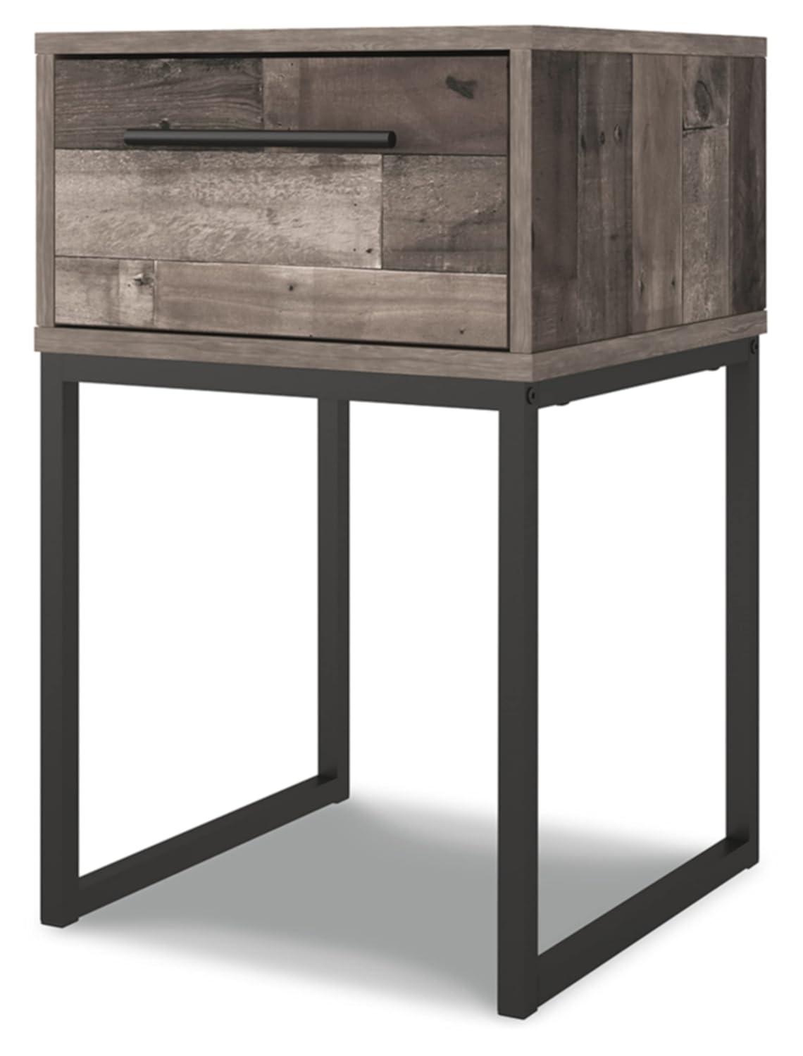 Neilsville Nightstand Black/Gray/Beige - Signature Design by Ashley: Canted Metal Legs, Rustic Finish