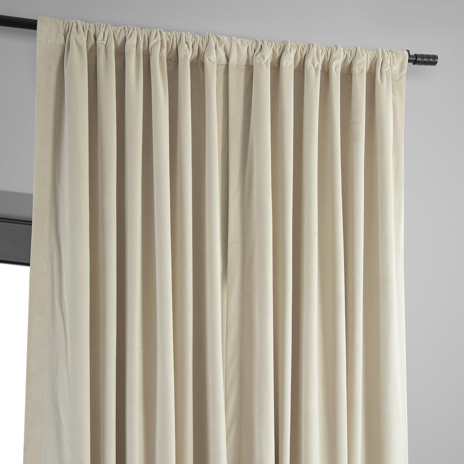 Exclusive Fabrics  Signature Extra Wide Blackout Velvet Curtains (1 Panel) - Luxurious Blackout Drapes Neutral Ground 100 x 84 84 Inches