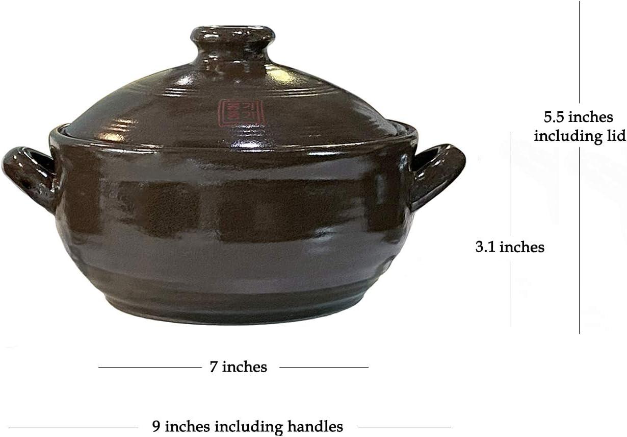 Medium Brown Korean Earthenware Clay Hot Pot with Lid