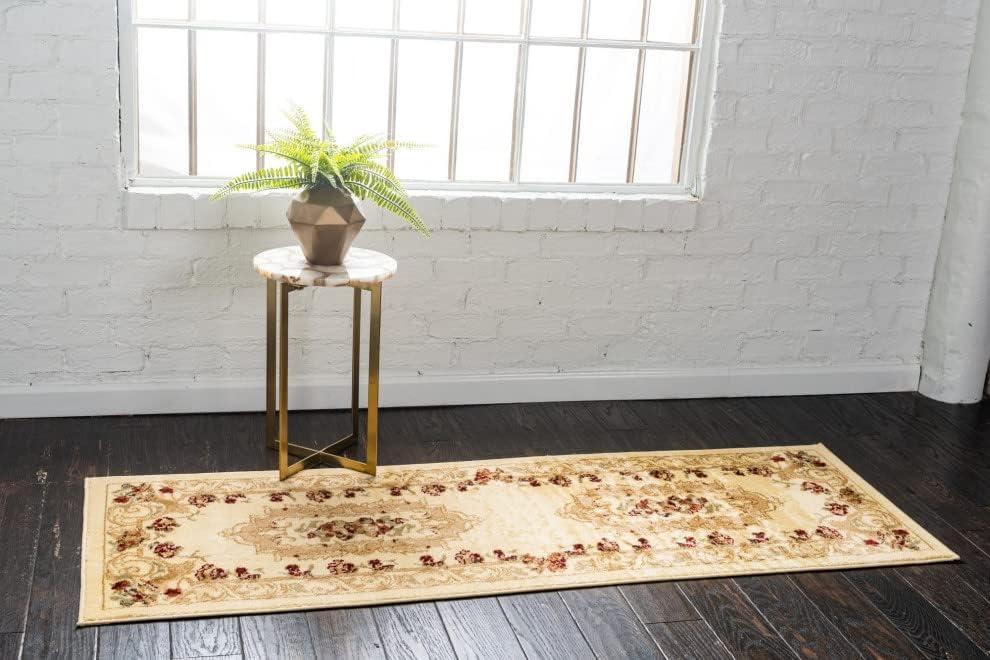 Ivory and Tan Medallion Synthetic Runner Rug