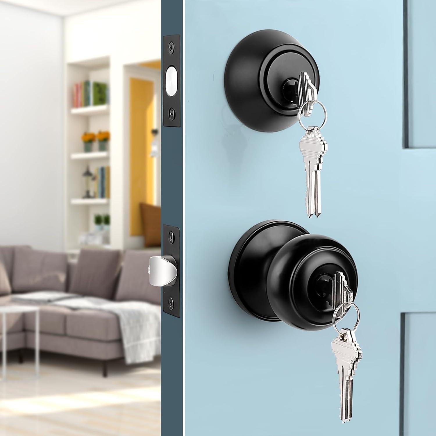 Black Stainless Steel Single Cylinder Door Knob and Deadbolt Set