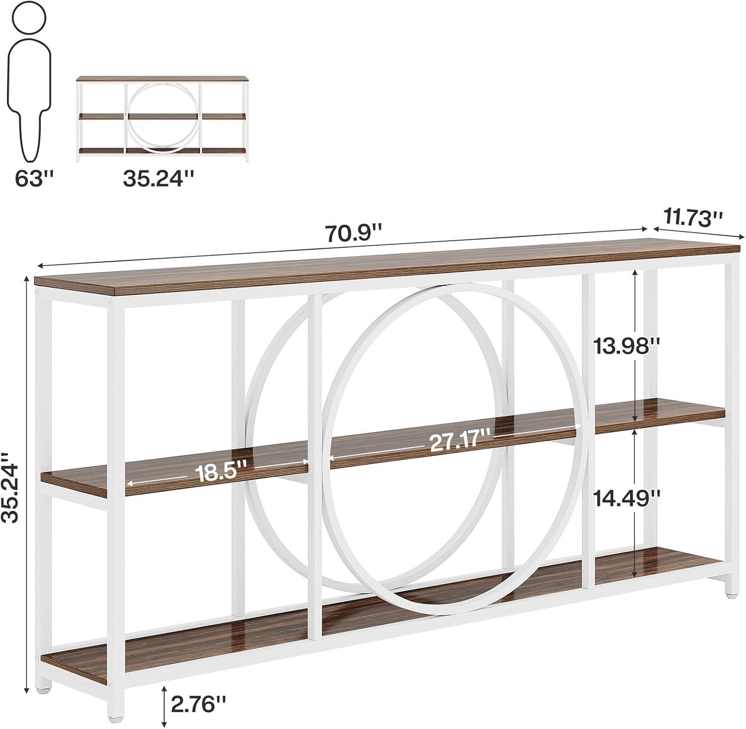 GVN Console Table, Entryway Table, 70.9" Console Table, Narrow Sofa Table with 3 Tier Storage Shelves,White & Walnut