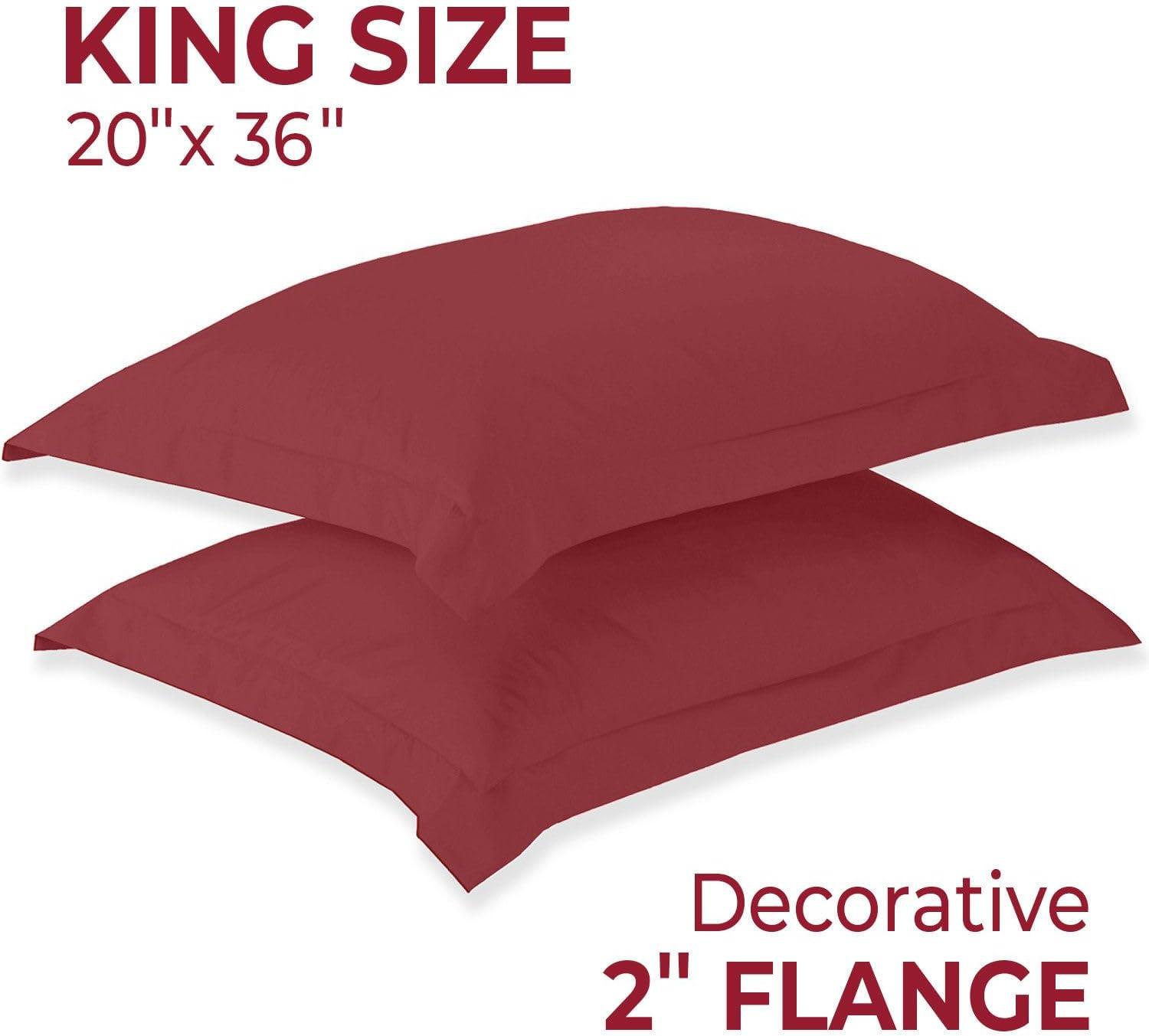 Mellanni Pillow Shams Set of 2 - Iconic Collection Decorative Pillow Covers / Cases 20"x36" with 2" Flange - King Size, Burgundy