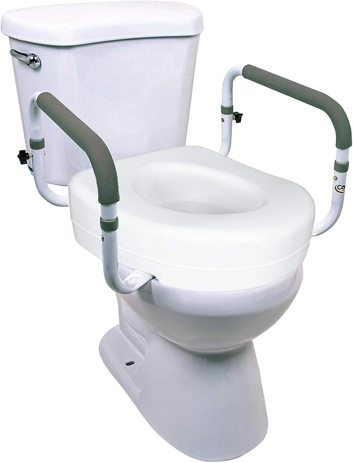 Carex E-Z Lock Toilet Seat and Safety Frame Combo Pack, 5-Inch Height Lift Seat Riser for Elderly and Handicap, Commode Chair for Elderly - Fits and Locks to Round or Elongated Toilets