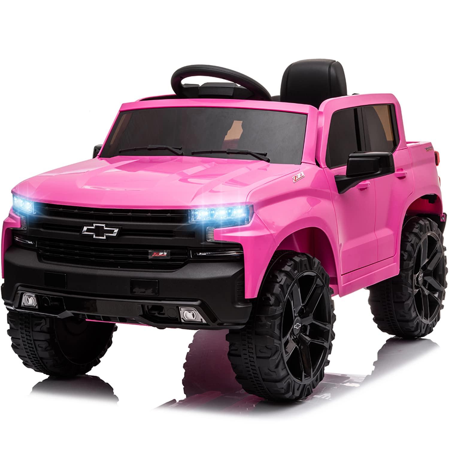 Jojoka 12V Licensed Chevrolet Silverado GMC Ride on Truck Car for Kids Battery Powered Electric Toys Vehicles with Remote Control, LED Light, Bluetooth, Spring Suspension, for 3-8 Years Old, Pink