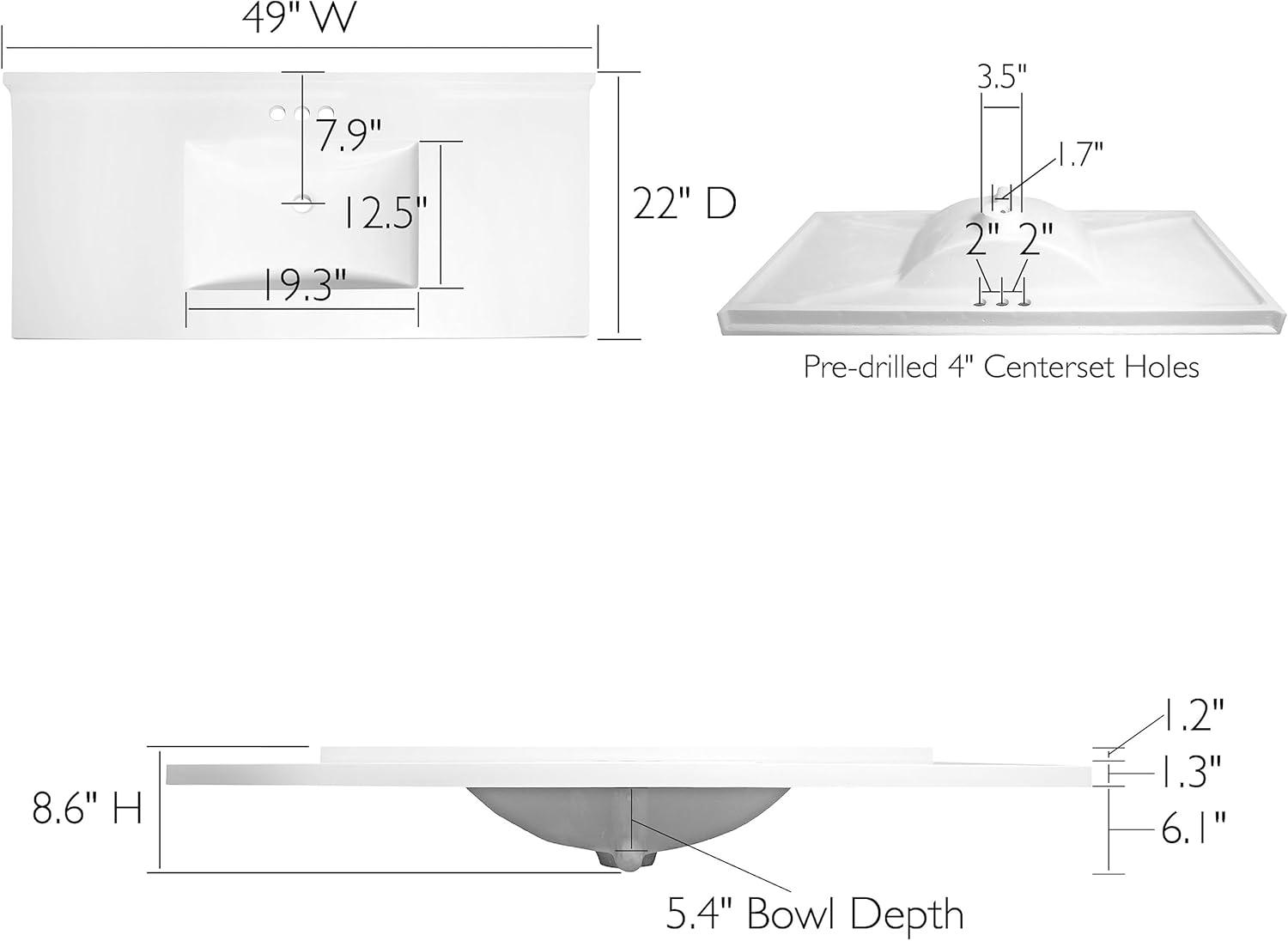 49 Inch Camilla Modern Vanity Top Single Sink with Backsplash, Solid White – Design House, 630244