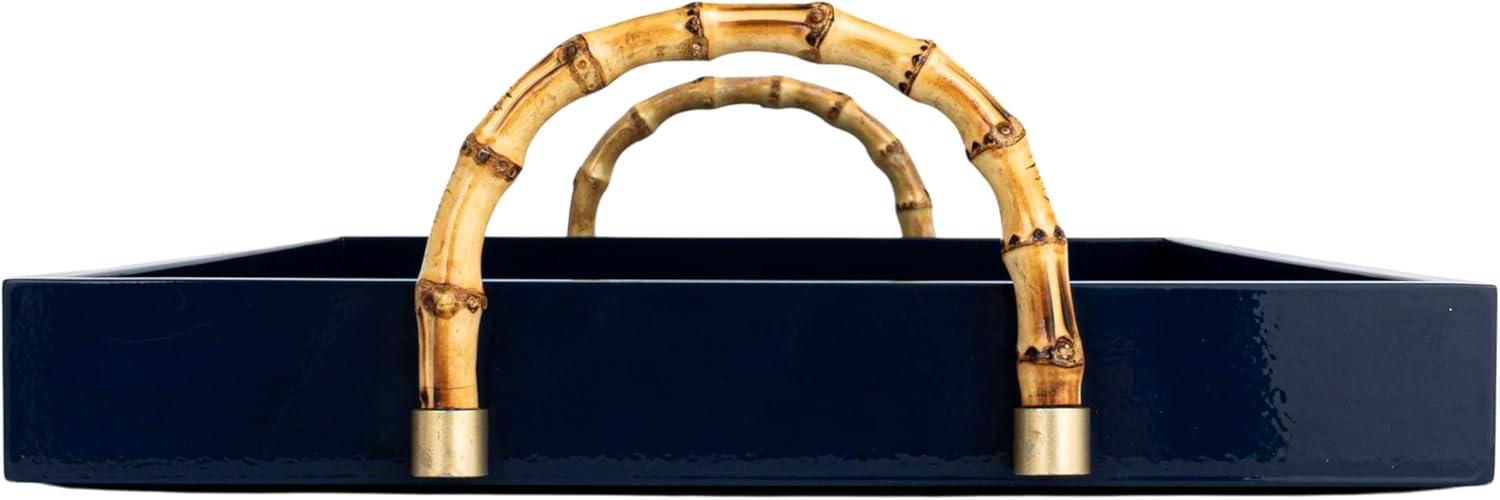 Navy Bamboo and Metal Coastal Serving Tray with Handles