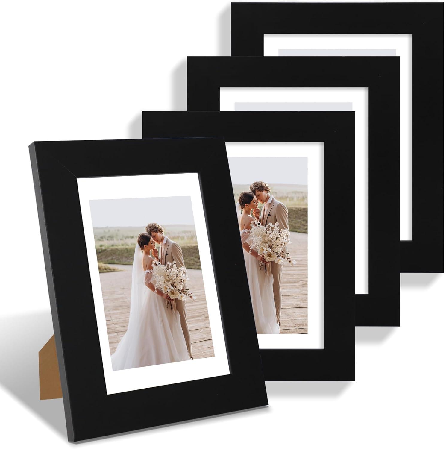 Icona Bay 5x7 Black Picture Frames W/ Mat for 4x6, 5 Pack, Painted Solid One-Piece Wood Composite, Sunrise Tabletop or Wall Mounted Frames