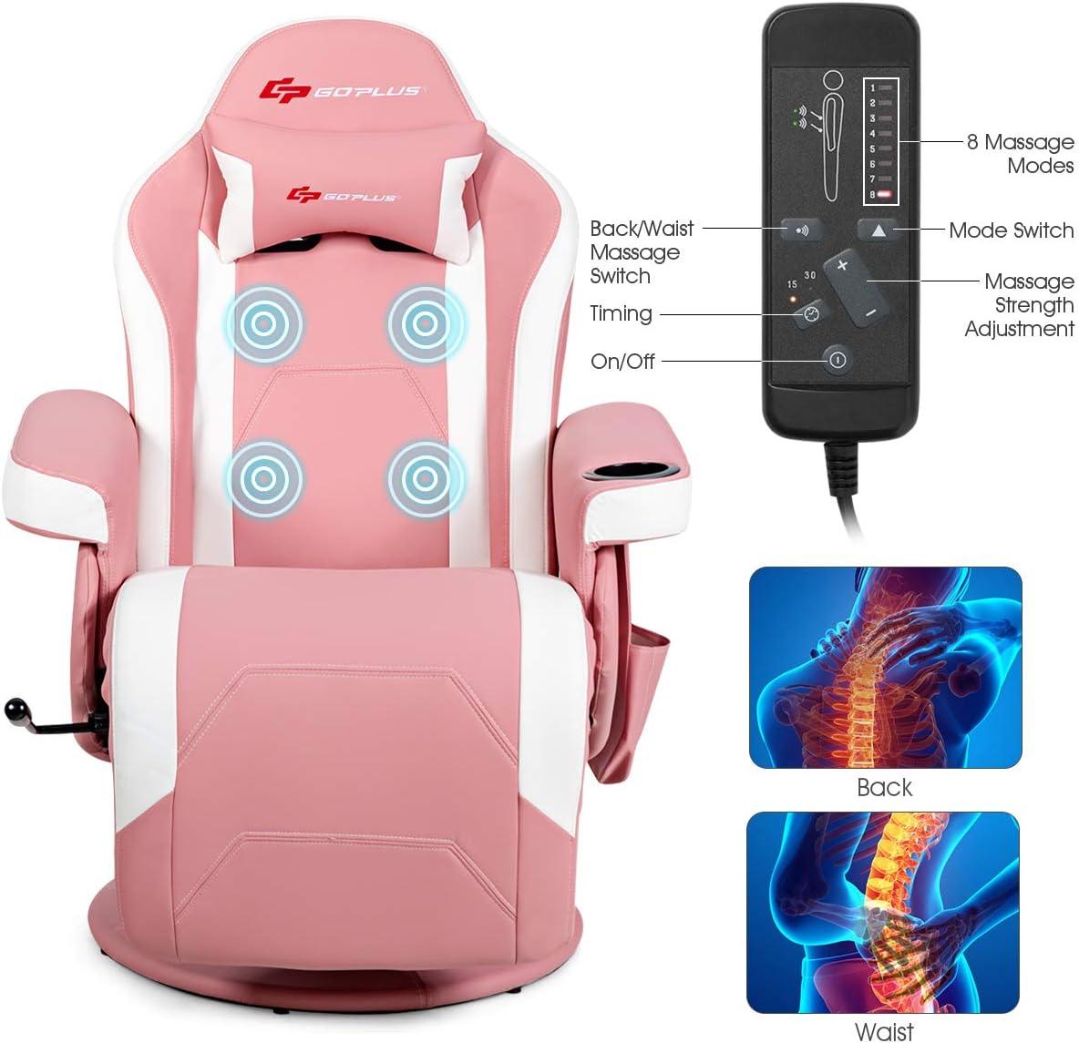 Costway Costway Goplus Reclining PC & Racing Game Chair with Footrest in Pink