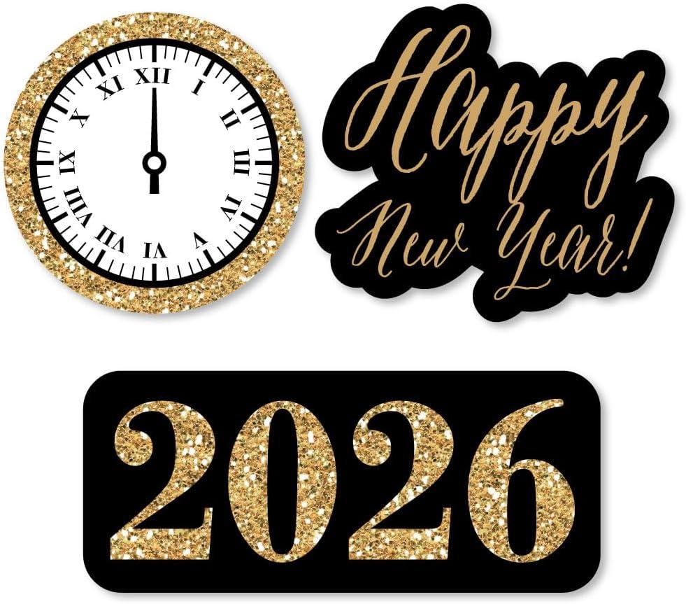 Big Dot of Happiness New Year's Eve - Gold - DIY Shaped 2025 New Years Eve Party Cut-Outs - 24 Count