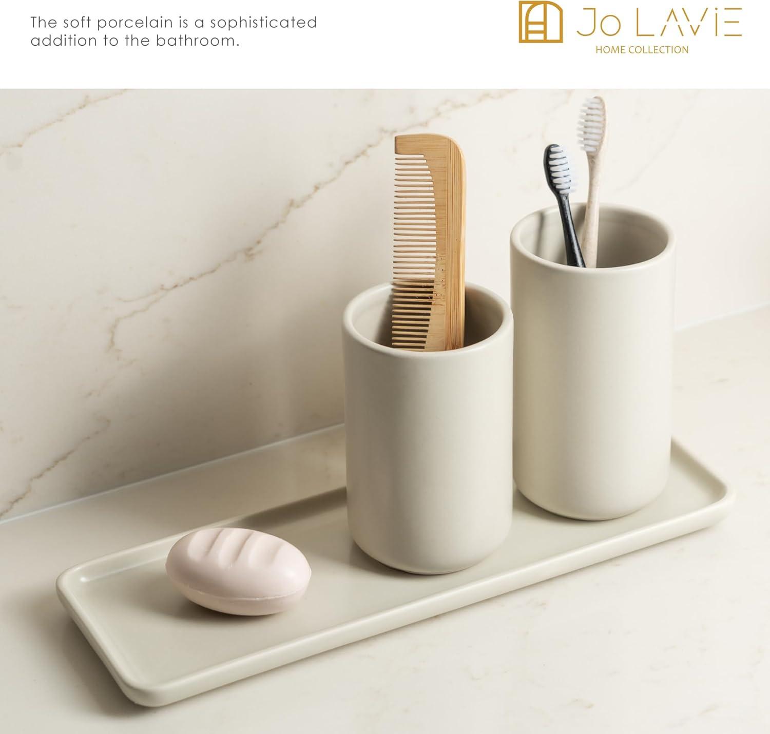 Jo Lavie - Beige Ceramic Vanity Tray for Bathroom, Bathroom Tray for Counter, Small Rectangle Ceramic Tray, Ceramic Tray for Kitchen Counter,Home Decor Bathroom Organizer, Saop Dispenser Tray C45