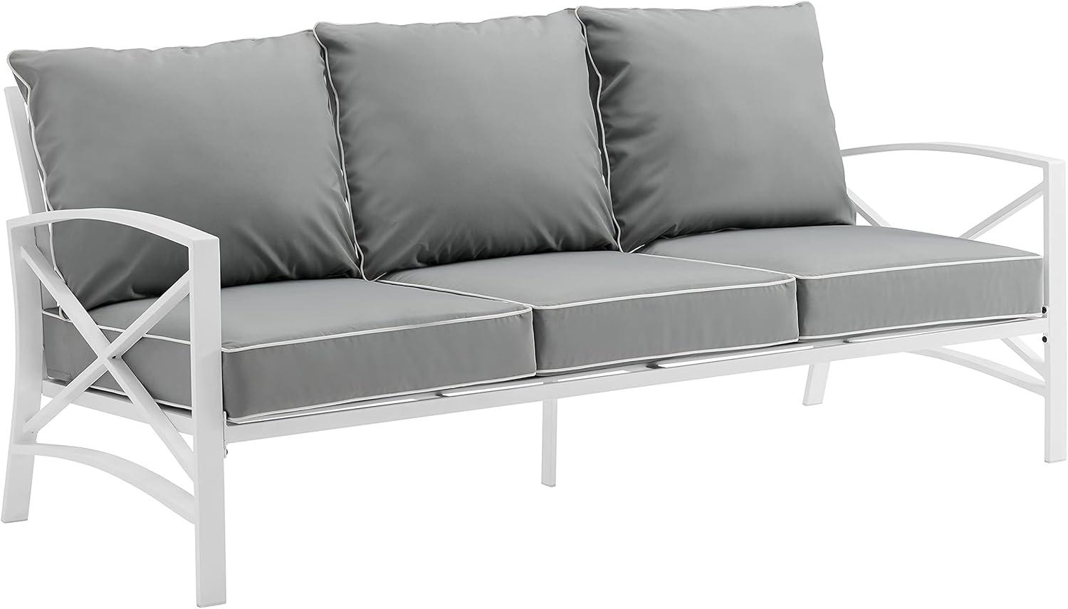 Kaplan Outdoor Metal Sofa White with Gray Cushions - Crosley