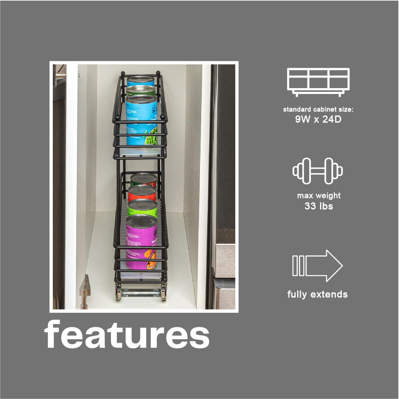 Glidez Multipurpose Paint-Finished Steel Pull-Out/Slide-Out Storage Organizer with Plastic Liners for Under Cabinet Use - 2-Tier Design - Black