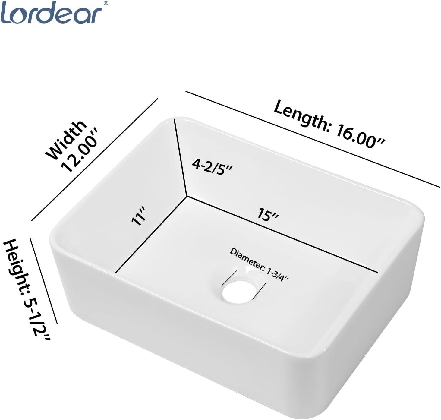 16'' White Polished Ceramic Rectangular Vessel Sink