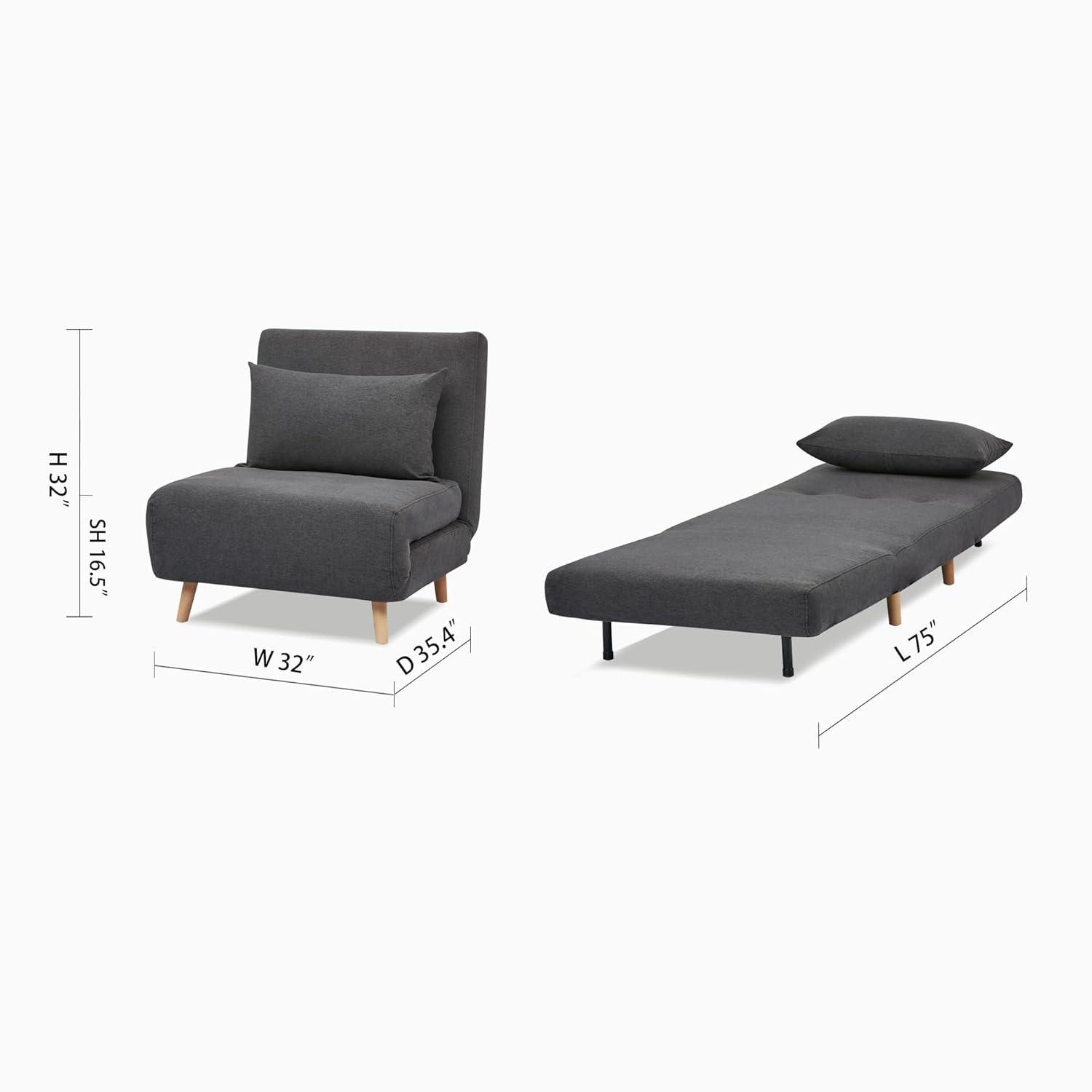 A&D Home Tustin Polyester Convertible Futon Chair, Velvet Blue