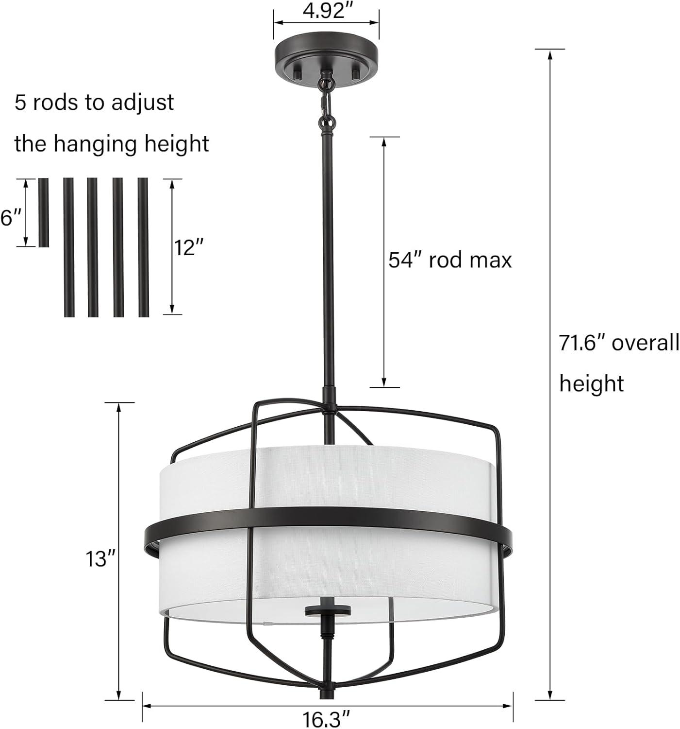 Modern Farmhouse Drum Chandelier for Dining Room ORB Finish Pendant Light