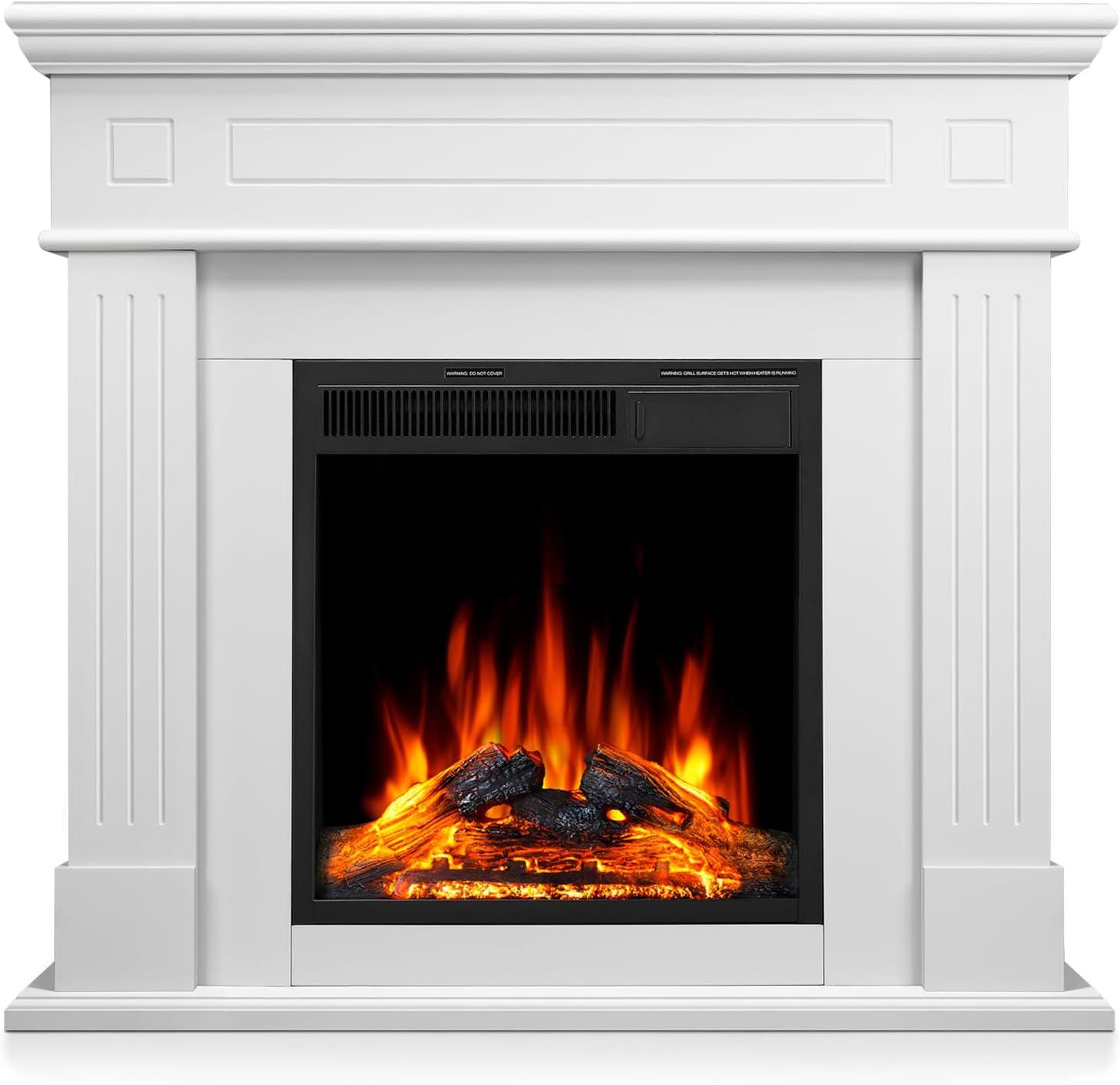 R.W.FLAME 43" Electric Fireplace Mantel, Wooden Surround Firebox, TV Stand with Freestanding Electric Fireplace, Remote Control, Adjustable LED Flame