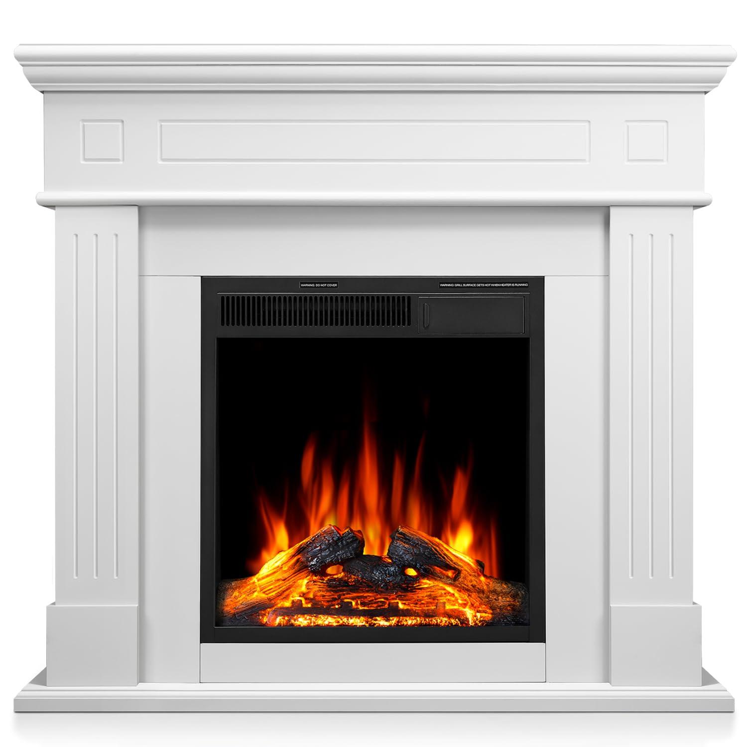 R.W.FLAME 43” Electric Fireplace Mantel, Freestanding Electric Fireplace, Remote Control, Adjustable LED Flame, PEARLWHITE