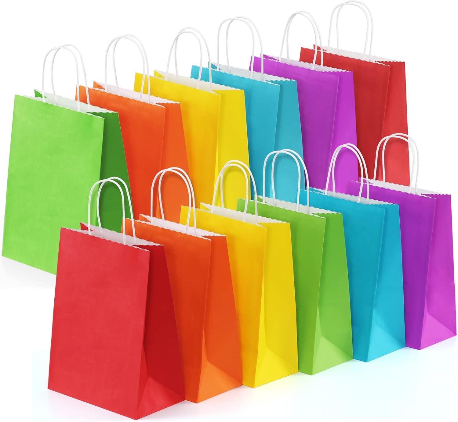 BagDream 24 Pack Rainbow Gift Bags with Handles, 6 Colors Small Party Favor Bag Goodie Bags for Kids Birthday, Party Favors, Birthdays & Celebrations, 5.25x3.75x8"