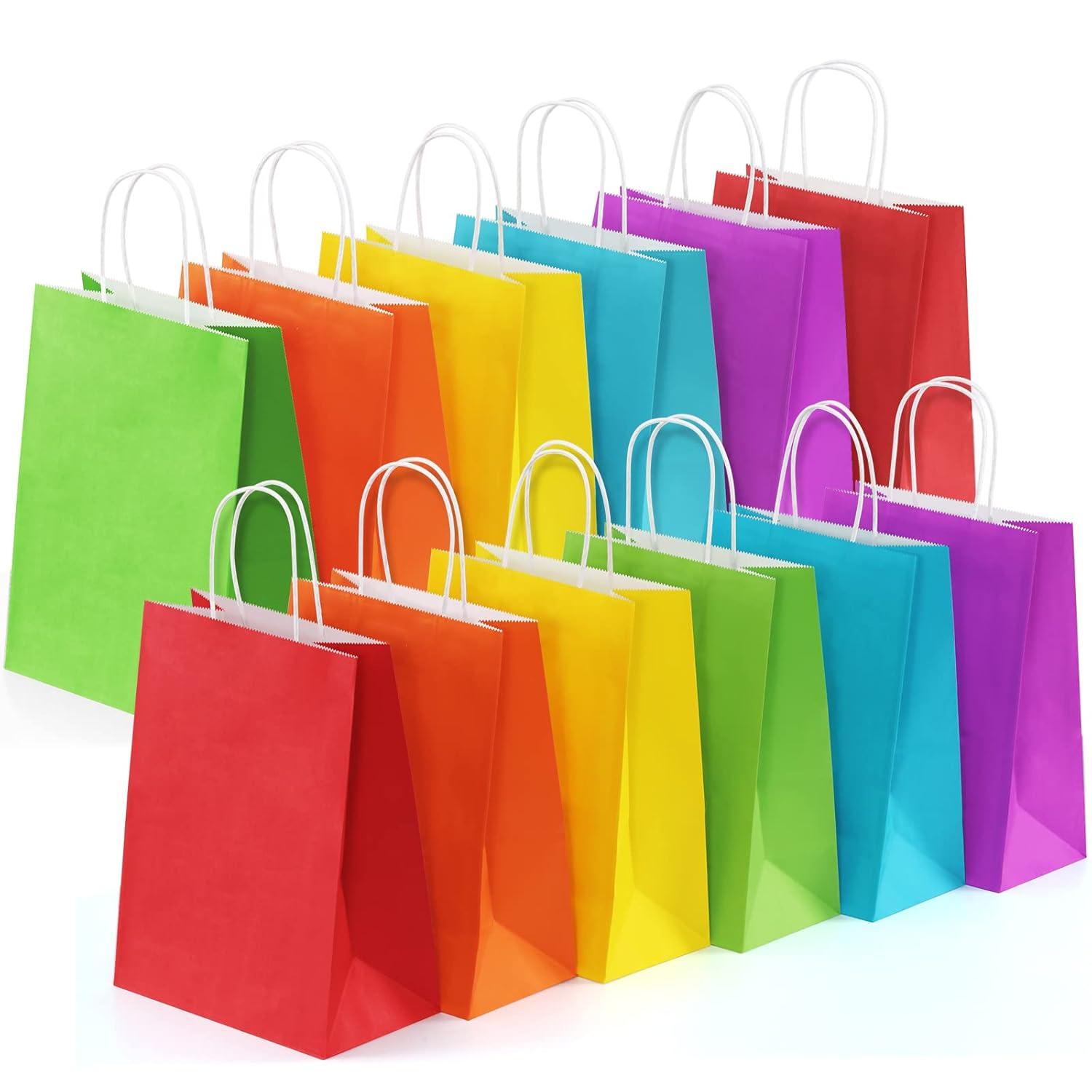 BagDream 24 Pack Rainbow Gift Bags with Handles, 6 Colors Small Party Favor Bag Goodie Bags for Kids Birthday, Party Favors, Birthdays & Celebrations, 5.25x3.75x8"