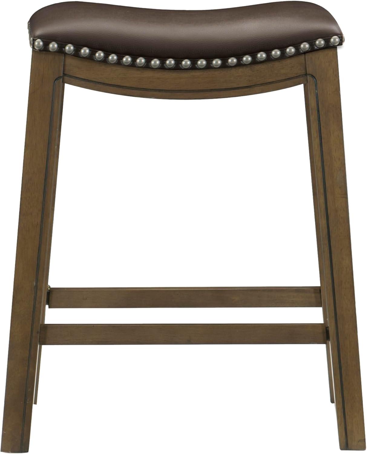 Homelegance 24" Counter Height Wooden Bar Stool Saddle Seat Barstool, Brown