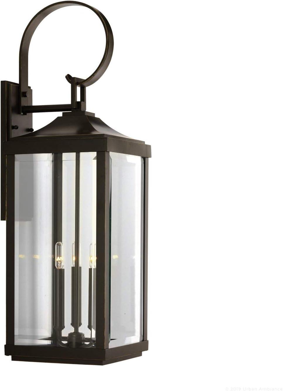 Luxury Colonial Outdoor Wall Sconce, 30.625''H x 9.5''W, with Farmhouse Style Elements, Tuscan Design, Olde Bronze Finish and Glass, UHP1194