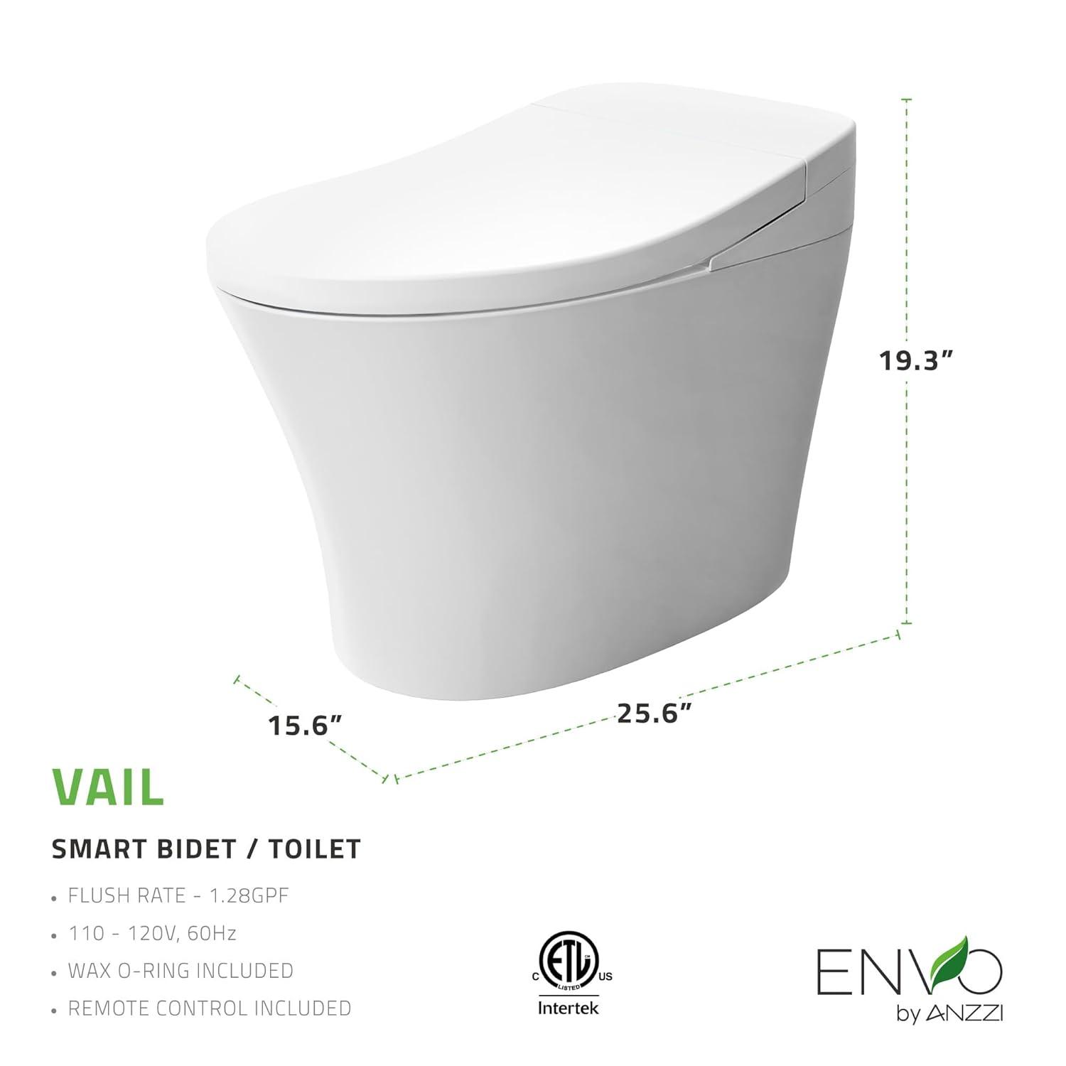 ANZZI Vail 1.28 Gallons GPF Elongated Floor Mounted Bidet Toilet (Seat Included)