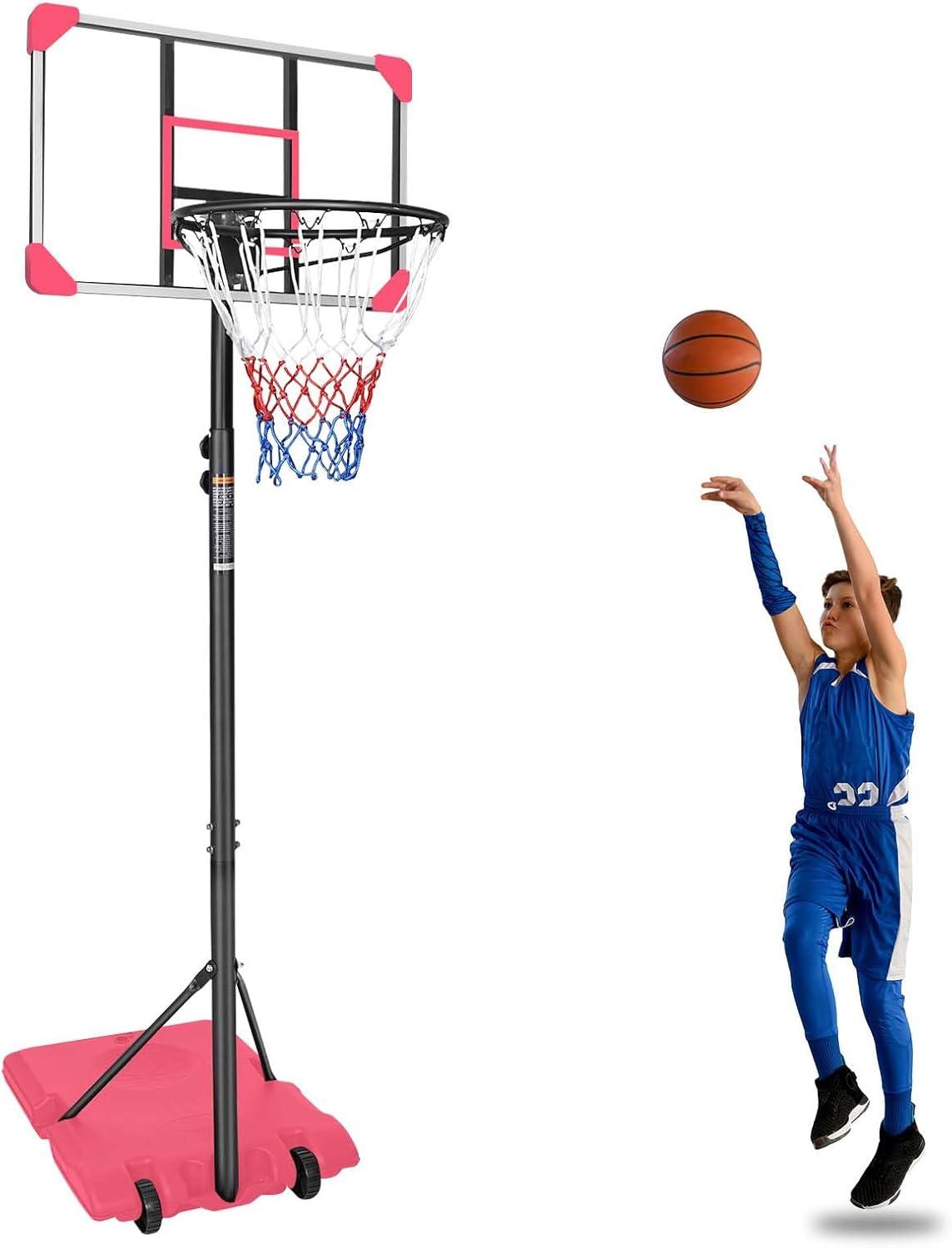 Pink Adjustable Portable Basketball Hoop with Polycarbonate Backboard