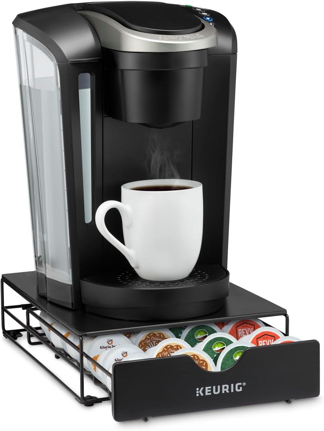 Keurig Non-Rolling 24ct Coffee Pod Storage Drawer: Black Metal K-Cup Organizer, Freestanding Kitchen Rack