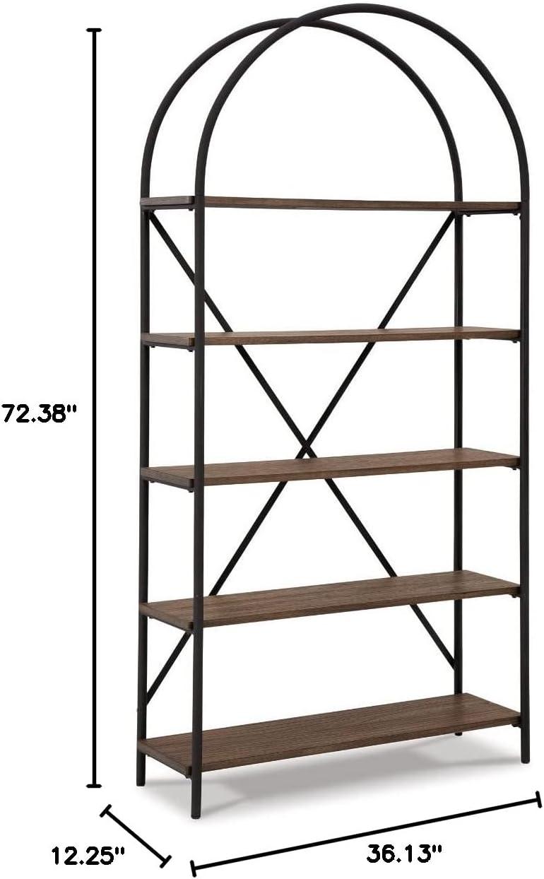 Signature Design by Ashley 72.38" Galtbury Bookcase - Black/Brown: Industrial Style, 5-Tier Ladder Shelf, Metal Frame