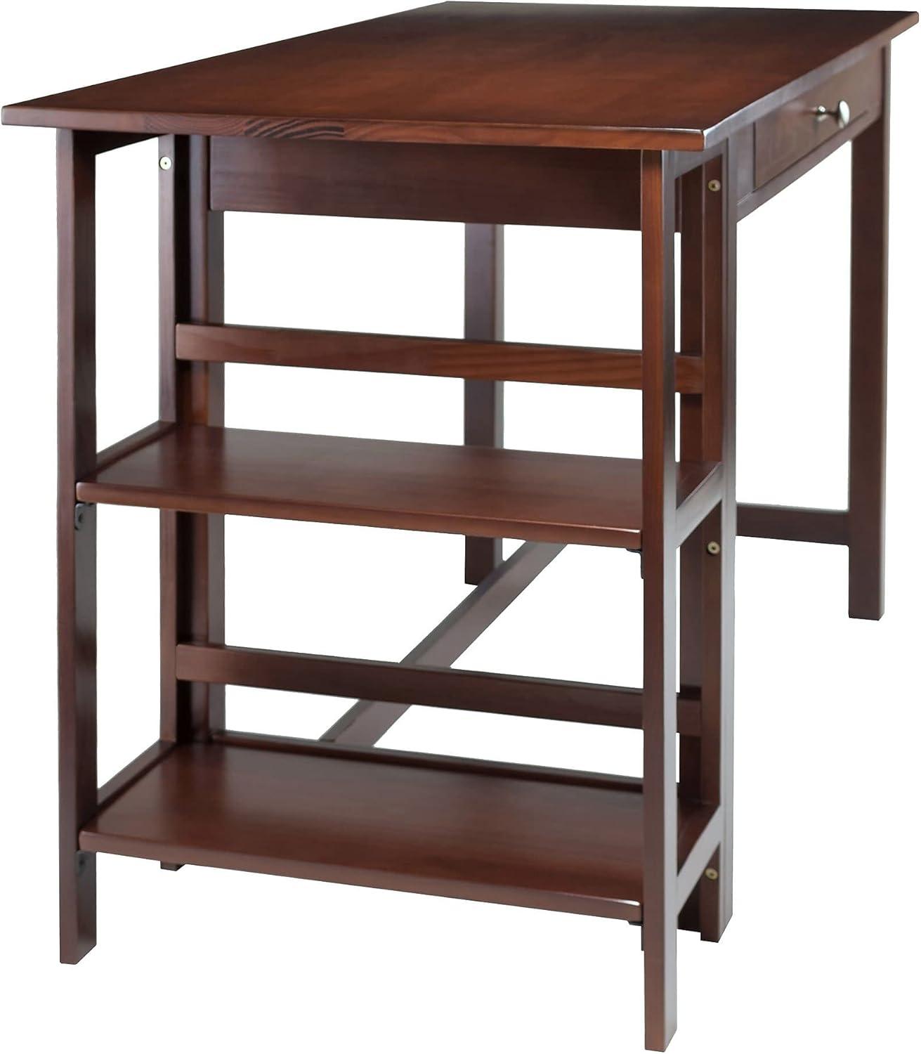 Velda Writing Desk Walnut - Winsome: Hardwood & MDF, Side Shelves, Modern Style