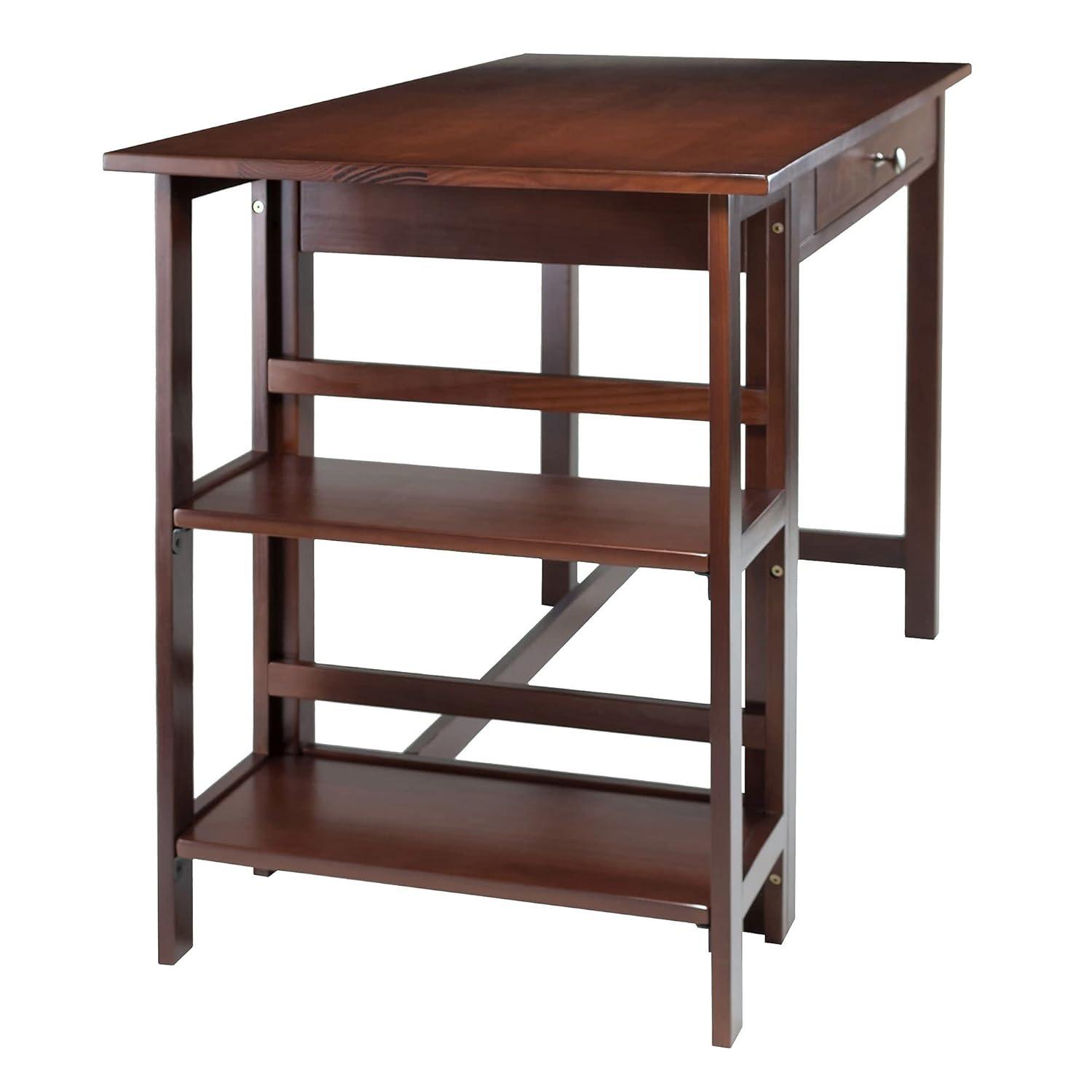 Velda Writing Desk Walnut - Winsome: Hardwood & MDF, Side Shelves, Modern Style