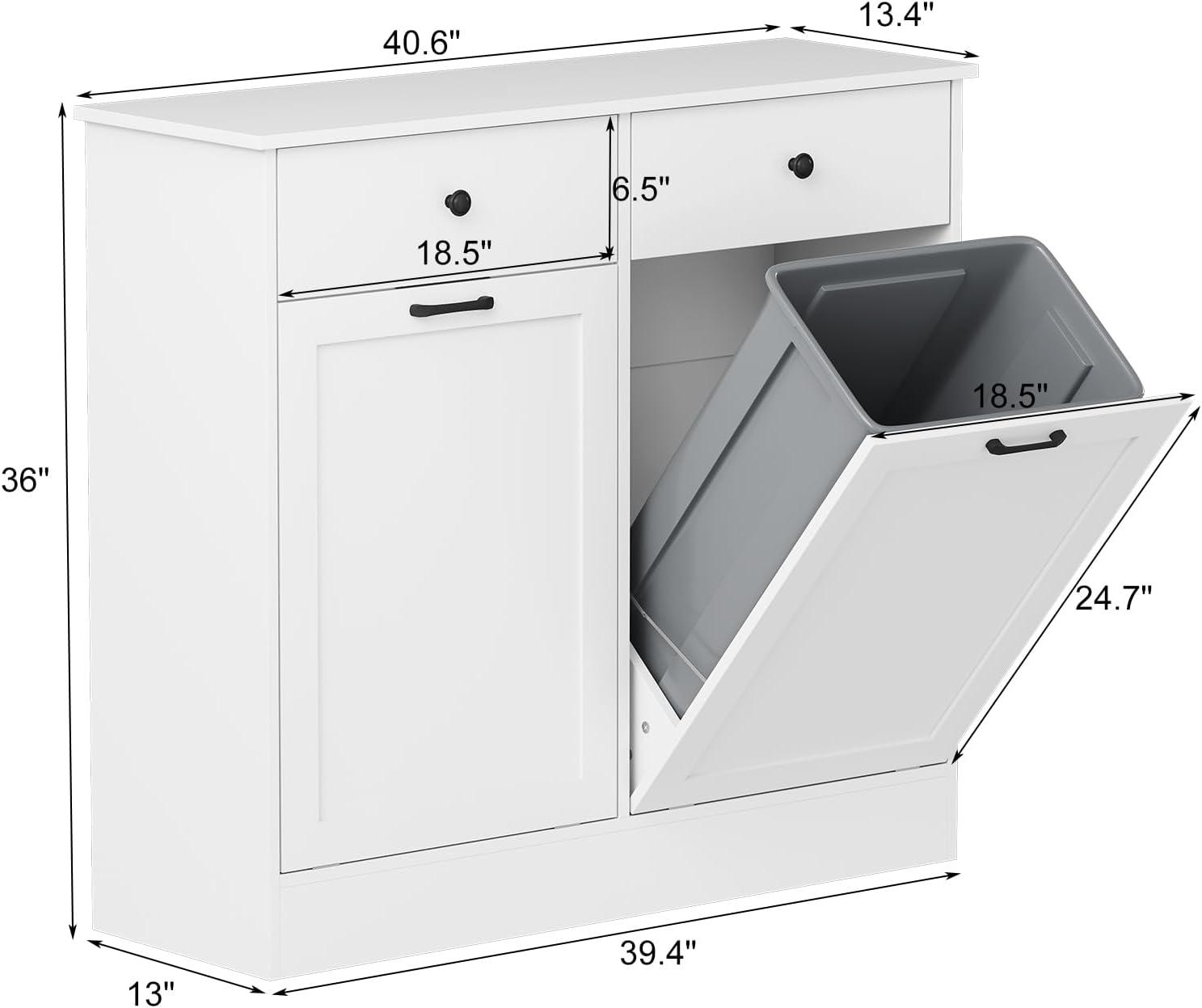 White Wooden Double Tilt-Out Trash Can Cabinet