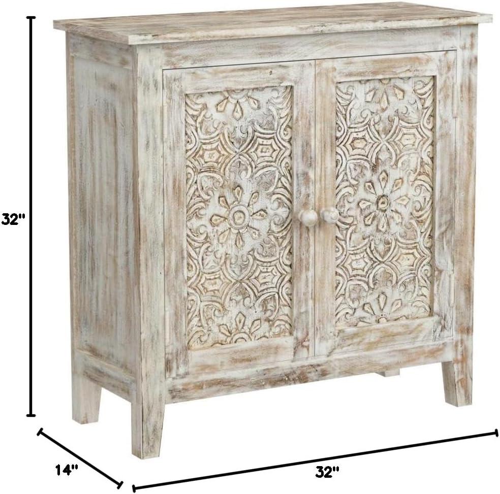 Cream Hand-Carved Mango Wood Transitional Accent Chest