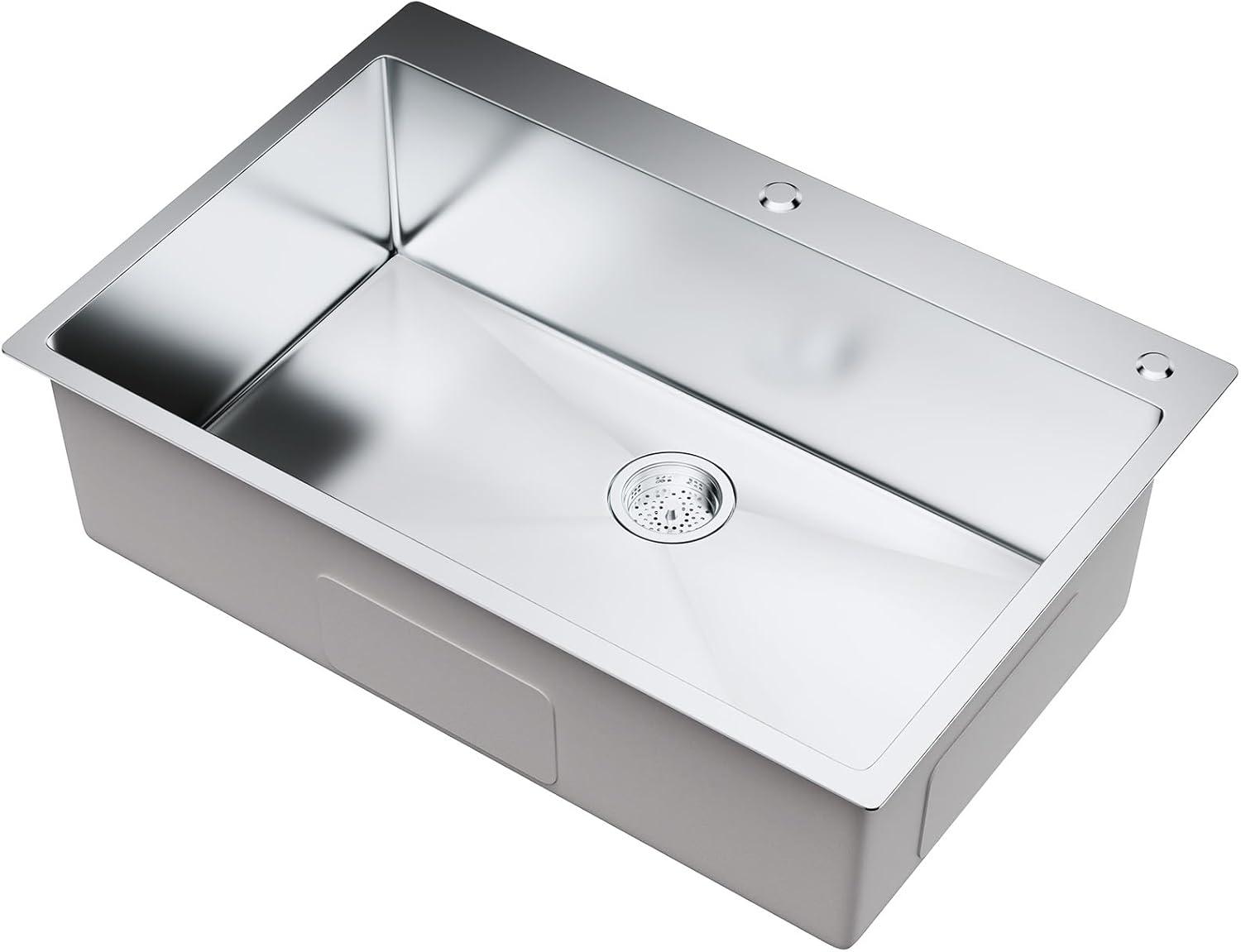 33'' L Flush Single Bowl Stainless Steel Kitchen Sink