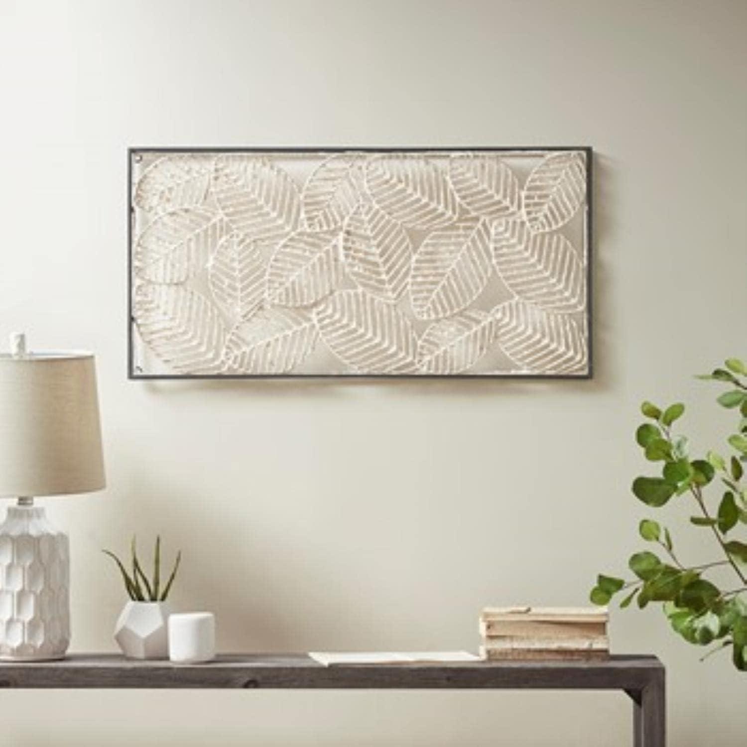 32" x 16" Cream Paper Cloaked Leaves Metal Framed Wall Sculpture