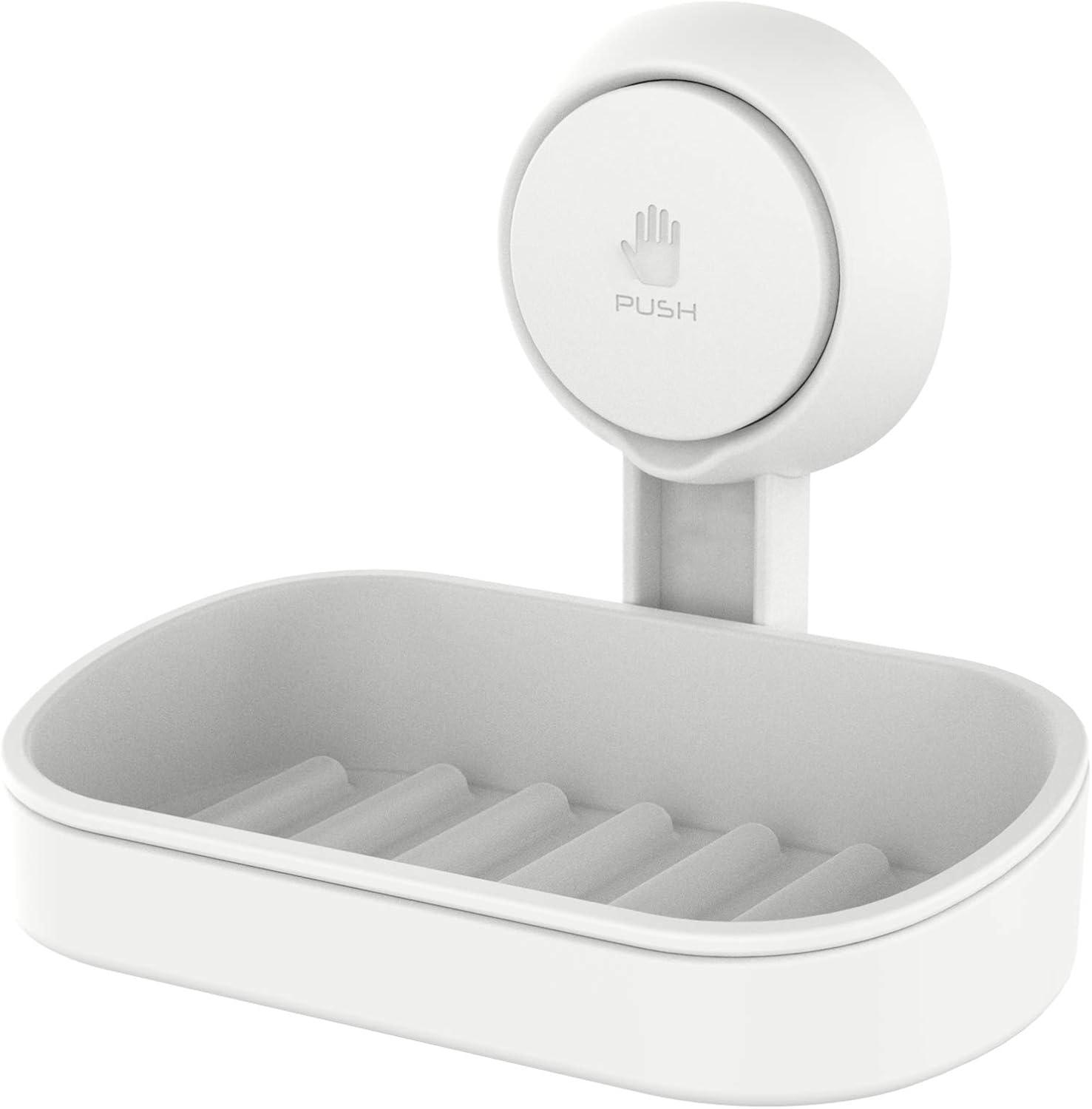 White Plastic Suction Cup Rectangular Soap Dish Holder