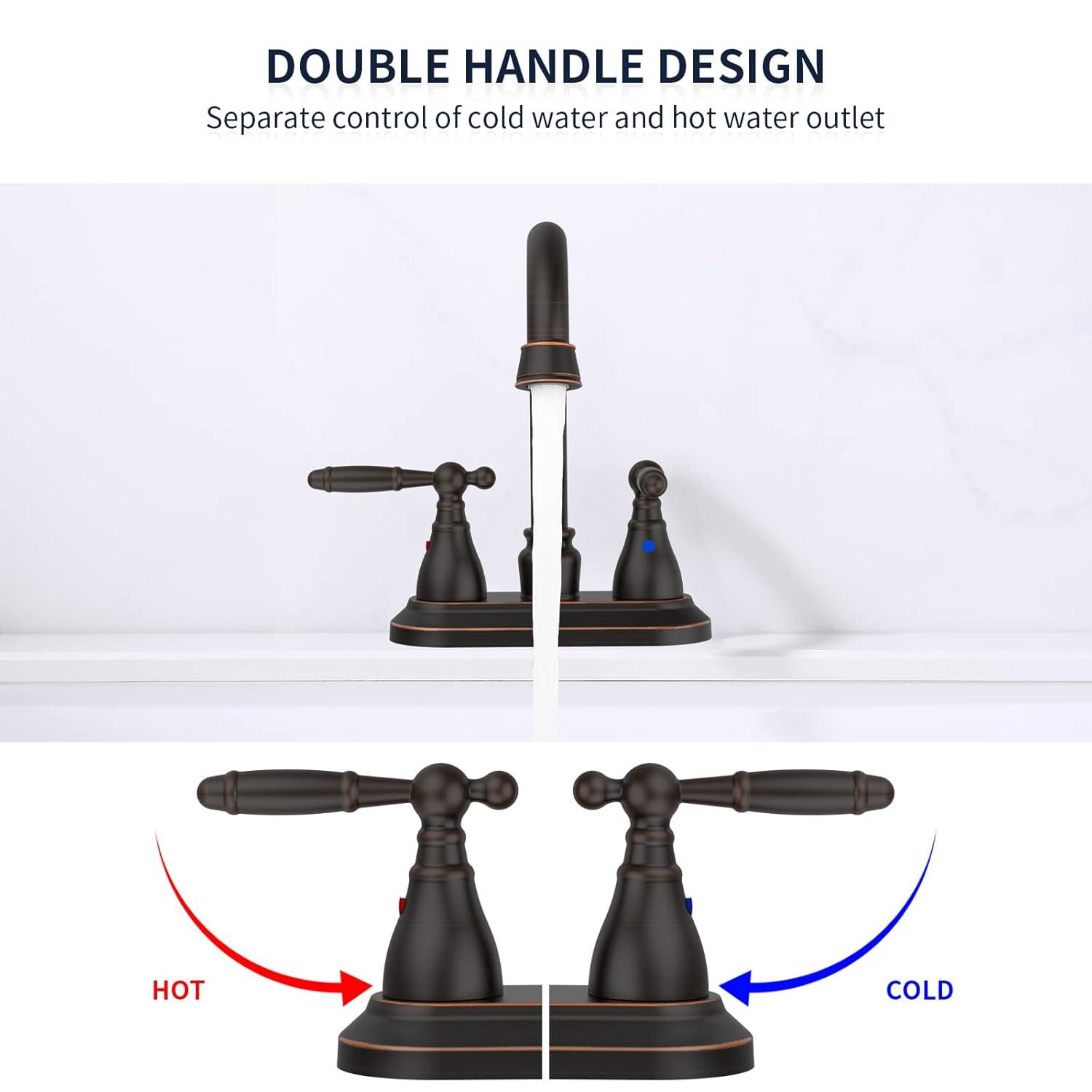 Oil Rubbed Bronze Bathroom Faucet - 360 Degree Swivel Spout, 4 Inch Centerset, Modern Design, 3 Hole Lavatory Faucet