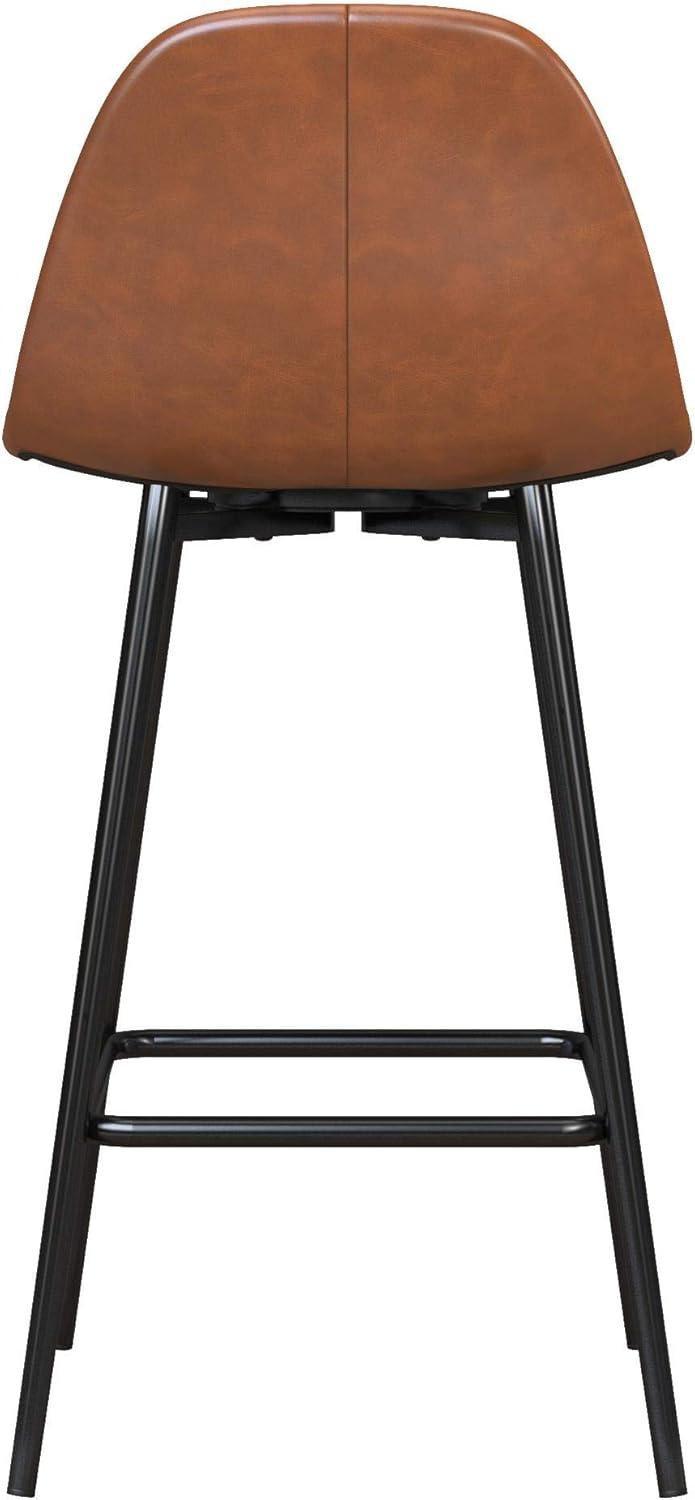 Camel Faux Leather Upholstered Counter Stool with Metal Legs