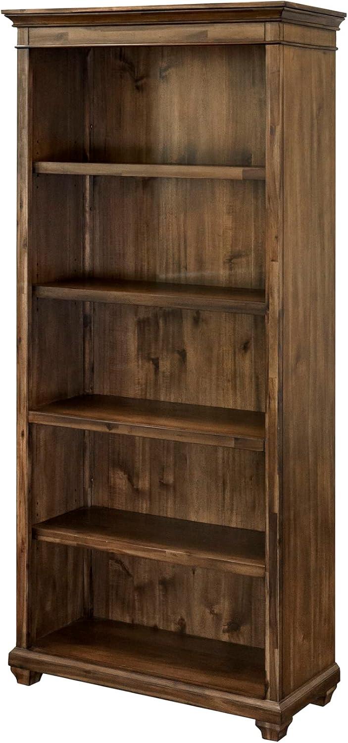 74" Porter Traditional Wood Open Bookcase Brown - Martin Furniture: Vintage Herringbone, No Assembly Required