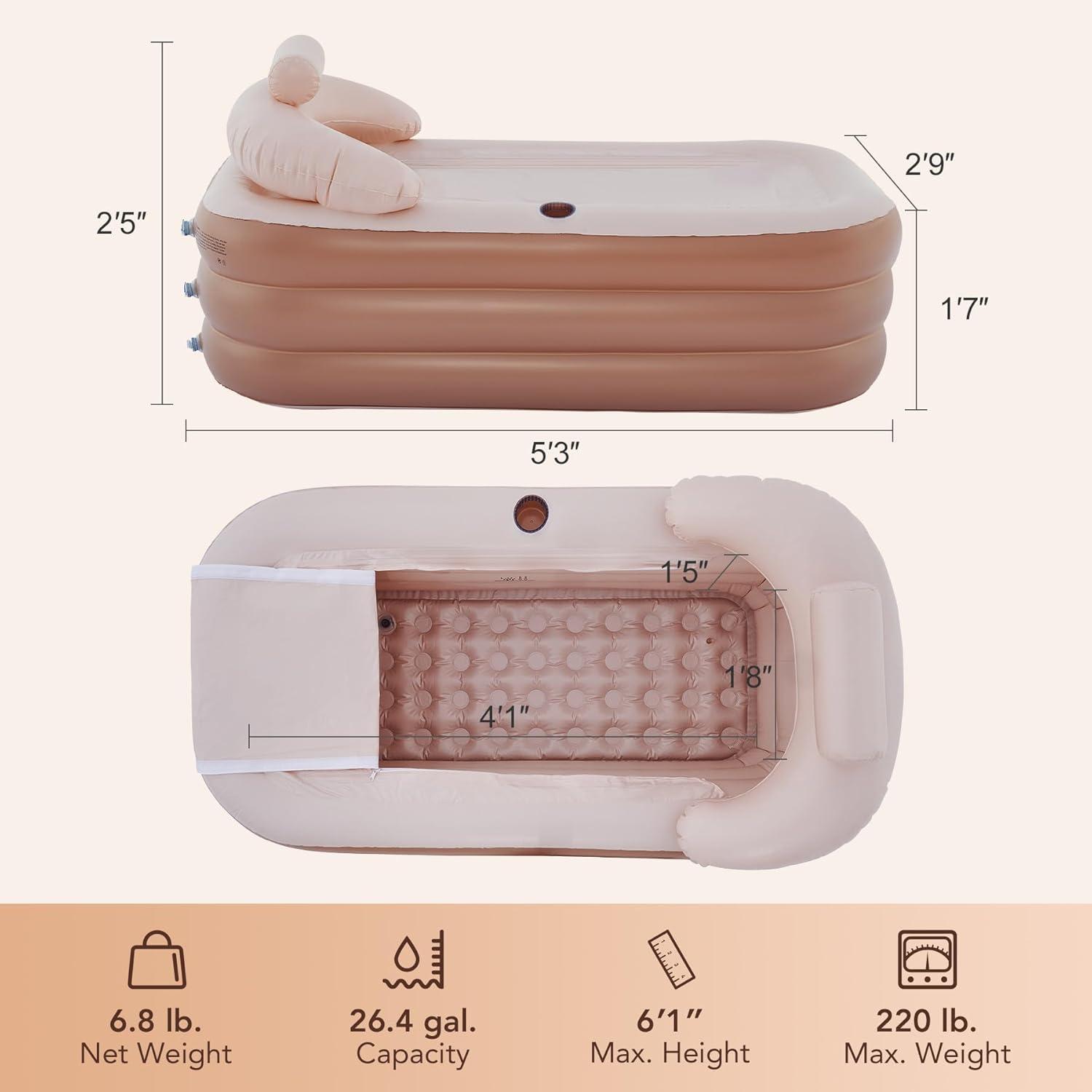 CO-Z Inflatable Adult Bath Tub, Free-Standing Blow Up Bathtub with Foldable Portable Feature for Adult Spa with Electric Air Pump (High-Density PVC)