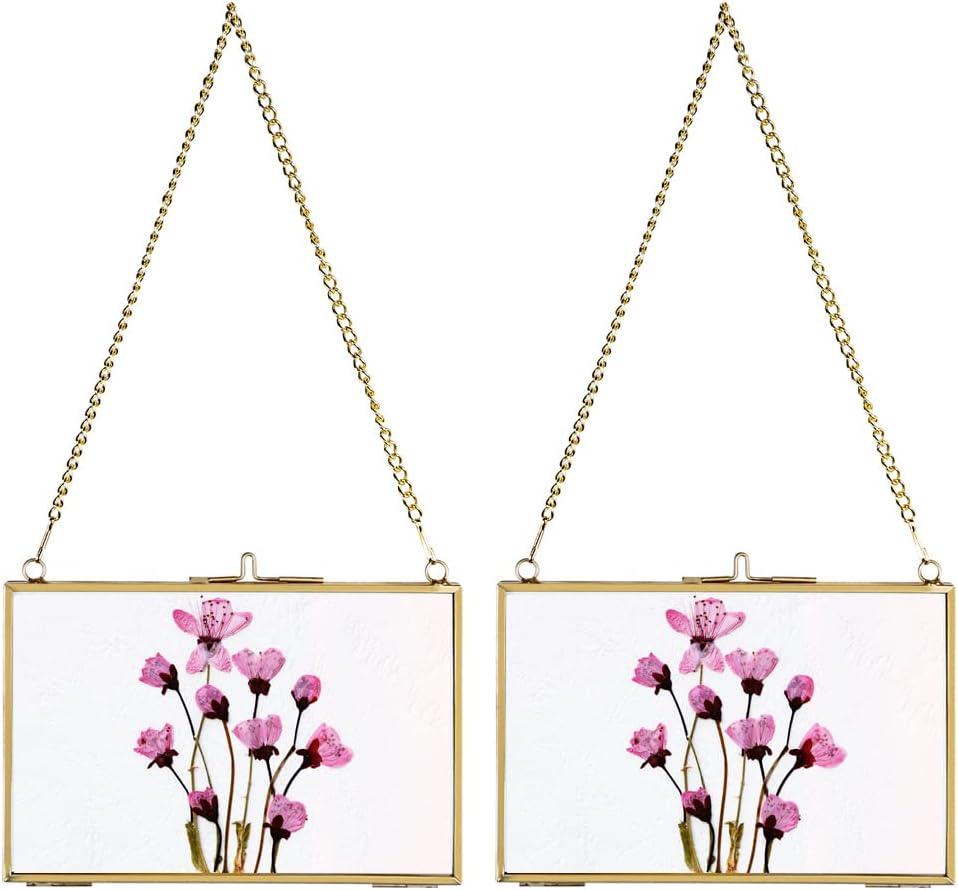 Set of 2 Gold Brass Floating Wall Hanging Frames