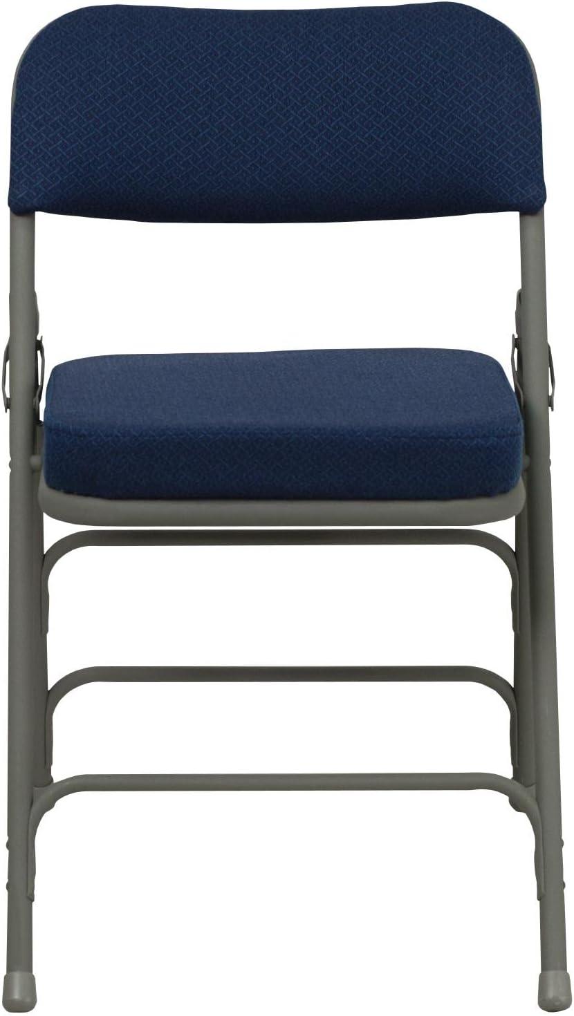 Navy Fabric and Gray Metal Folding Chairs, Set of 2