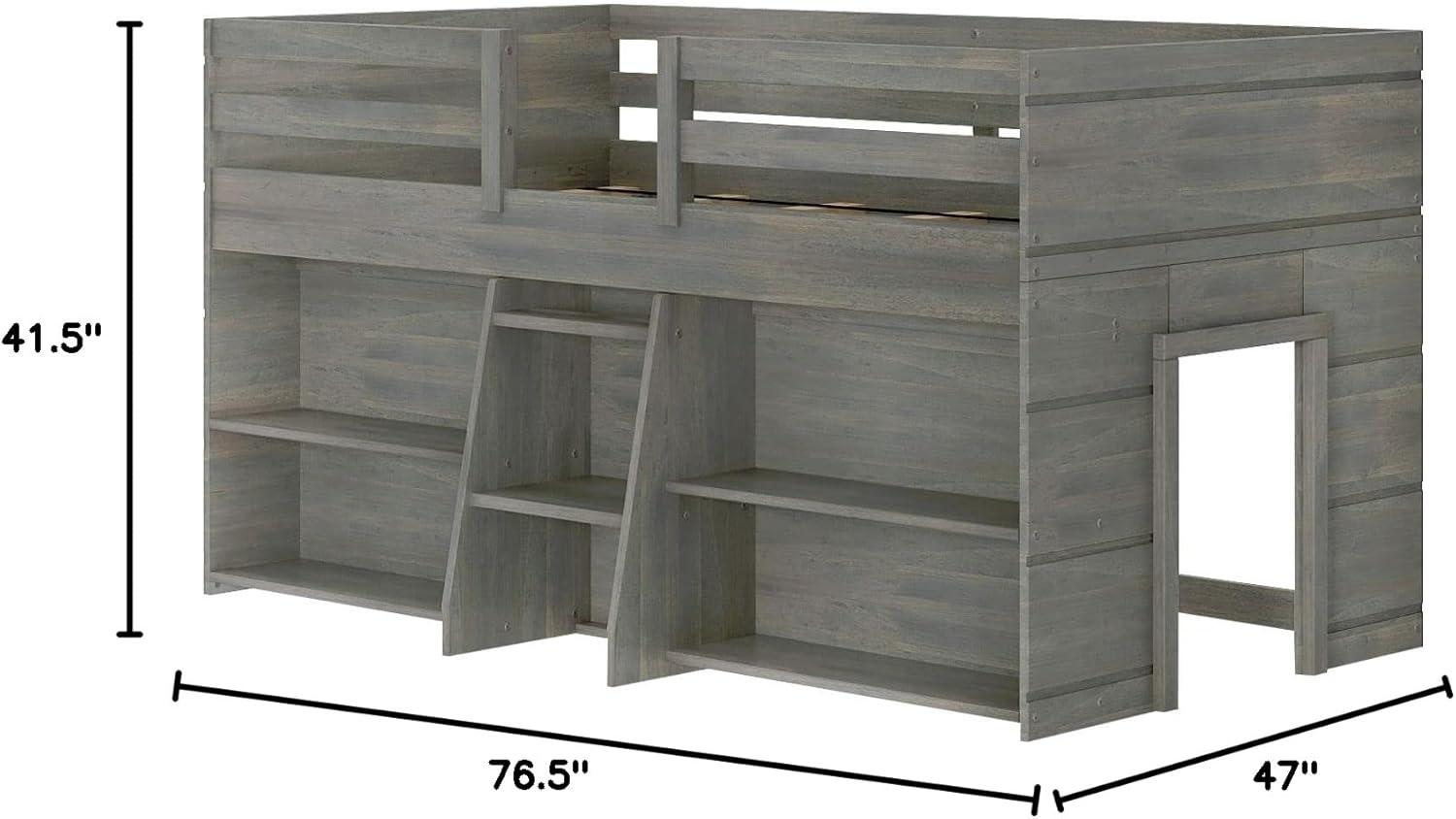 Max & Lily Solid Wood Modern Farmhouse Low Loft Bed, Twin Bed Frame for Kids with 2 Bookcases