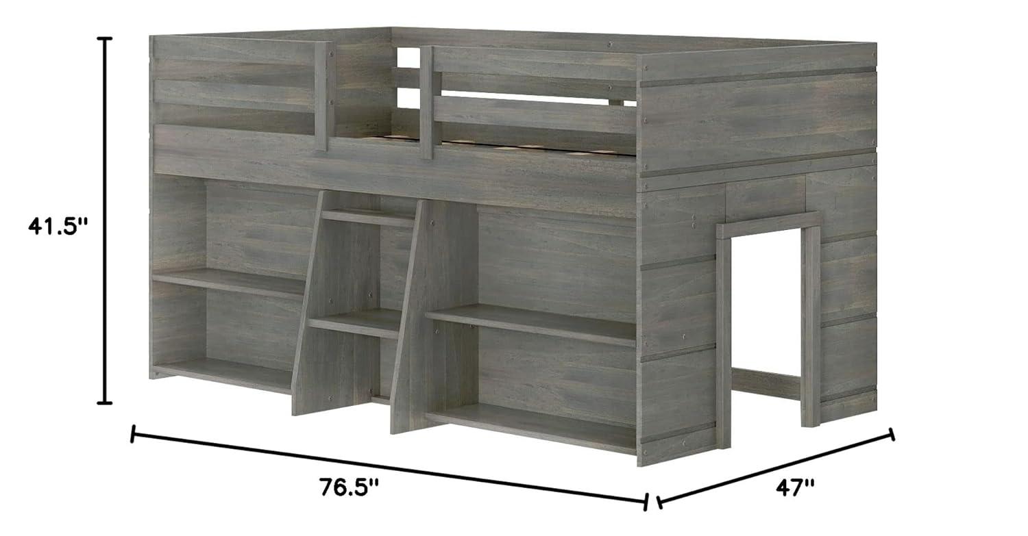 Max & Lily Solid Wood Modern Farmhouse Low Loft Bed, Twin Bed Frame for Kids with 2 Bookcases