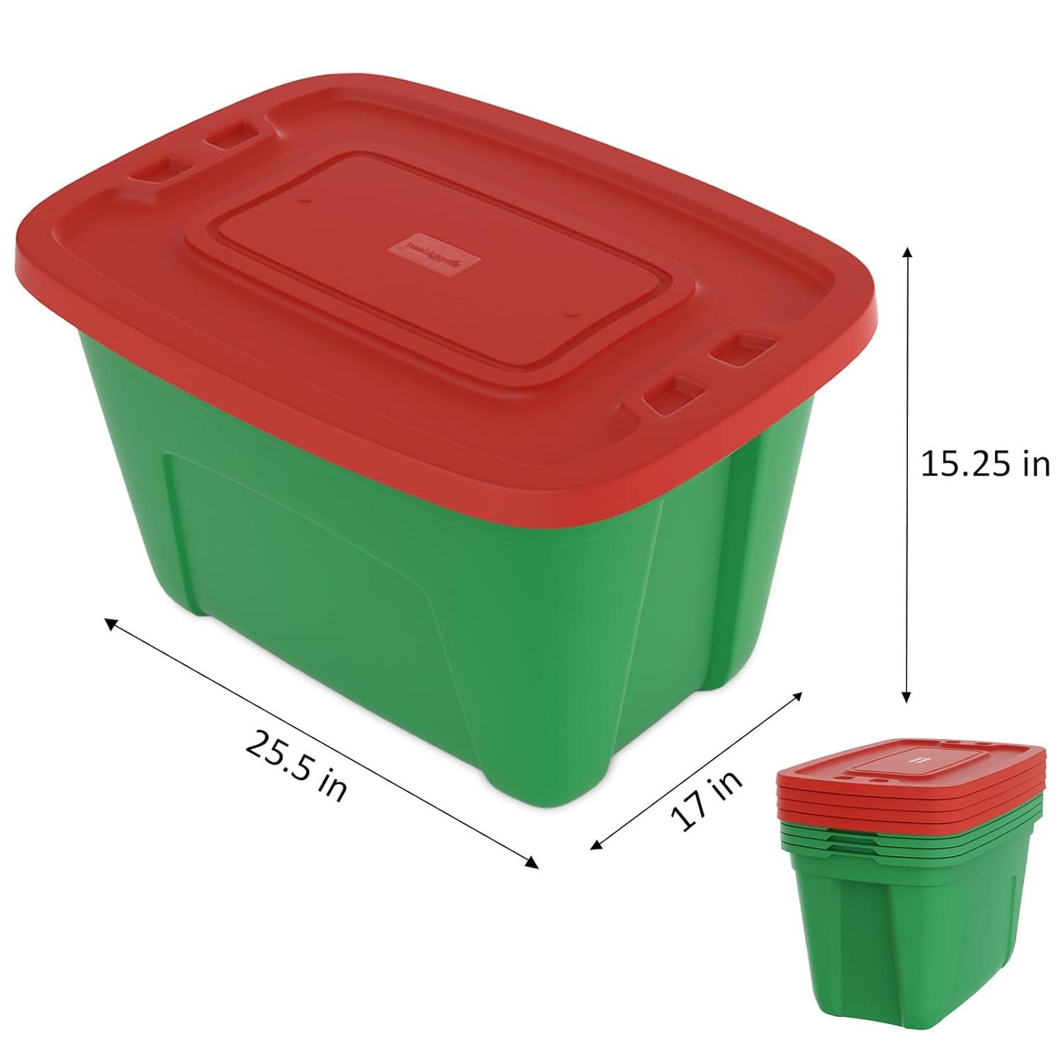 Green and Red 18-Gallon Stackable Plastic Christmas Storage Boxes with Lids (Set of 4)