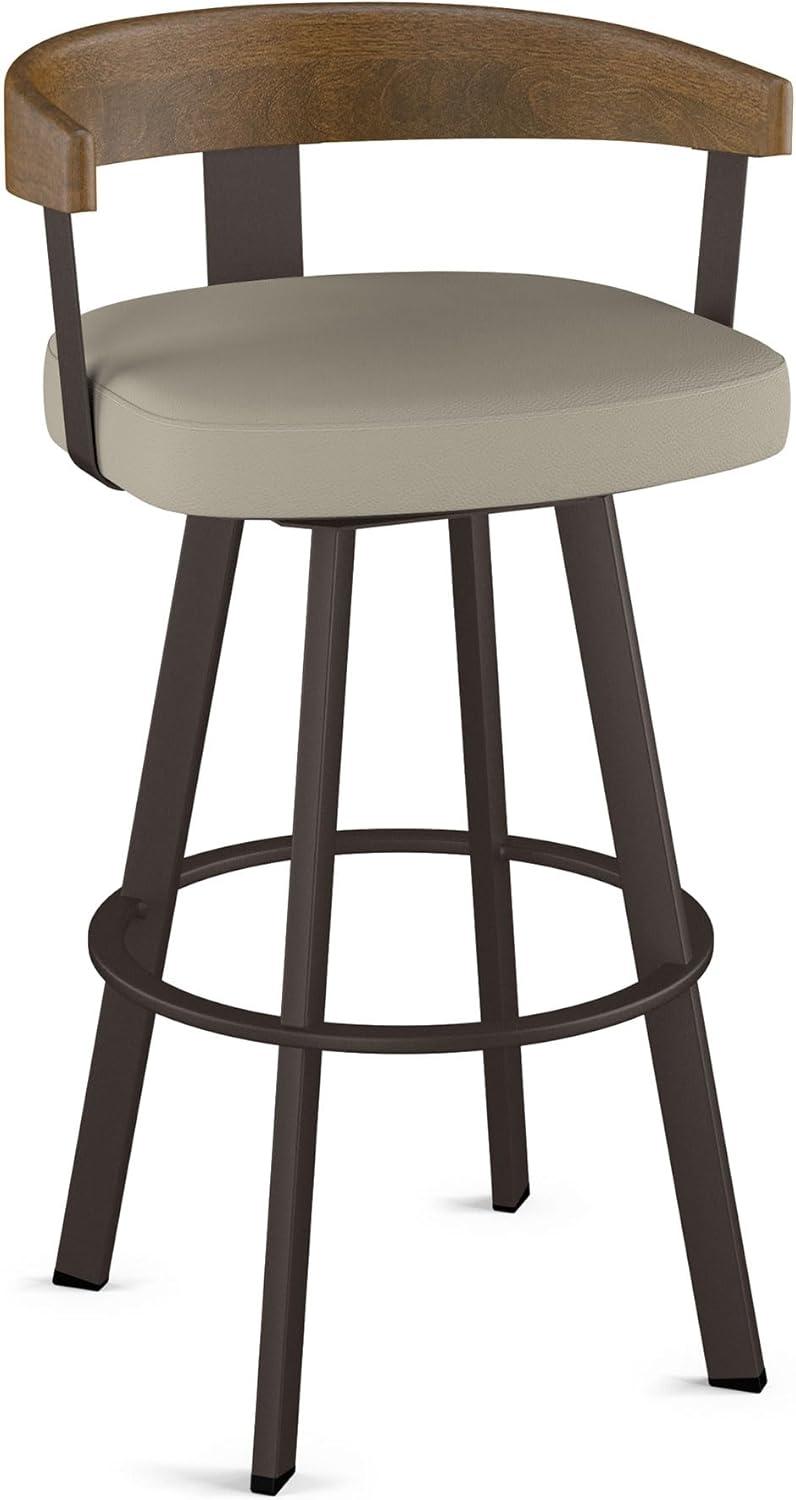 Amisco Lars Upholstered Barstool Greige/Dark Brown: Chic Urban Frame, Faux Leather, Steel Base, 300 lbs Capacity