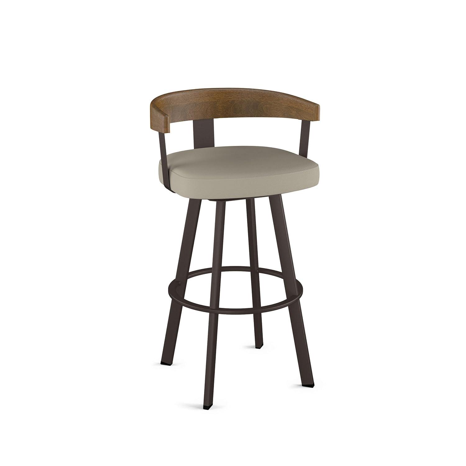 Amisco Lars Upholstered Barstool Greige/Dark Brown: Chic Urban Frame, Faux Leather, Steel Base, 300 lbs Capacity